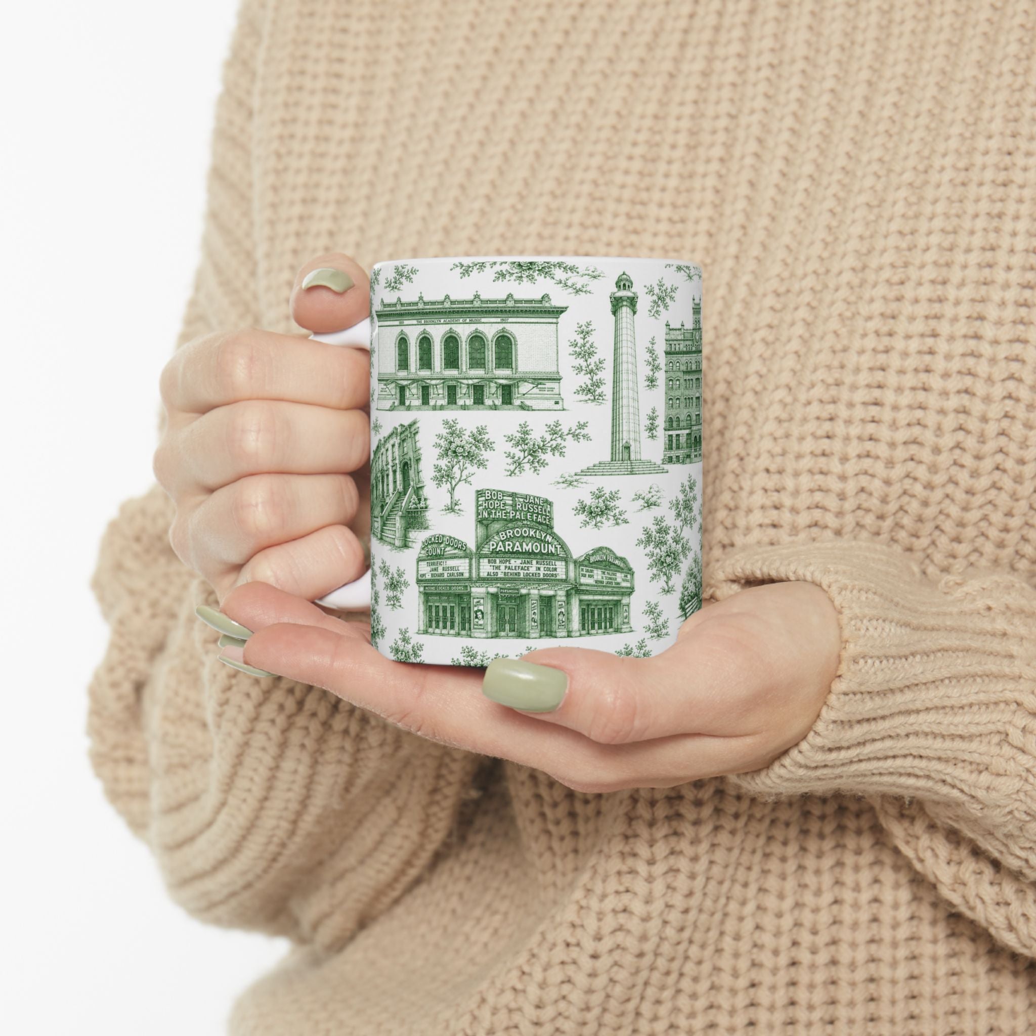 Fort Greene Green Toile de Jouy Mug | NYC Chinoiserie Ceramic Coffee Cup