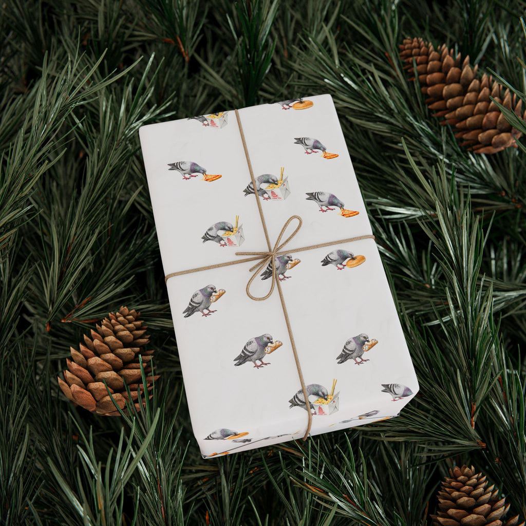 Foodie NYC Pigeons Pattern Gift Wrap Paper | New York Food Influencer Bird Lover Wrapping Paper Roll