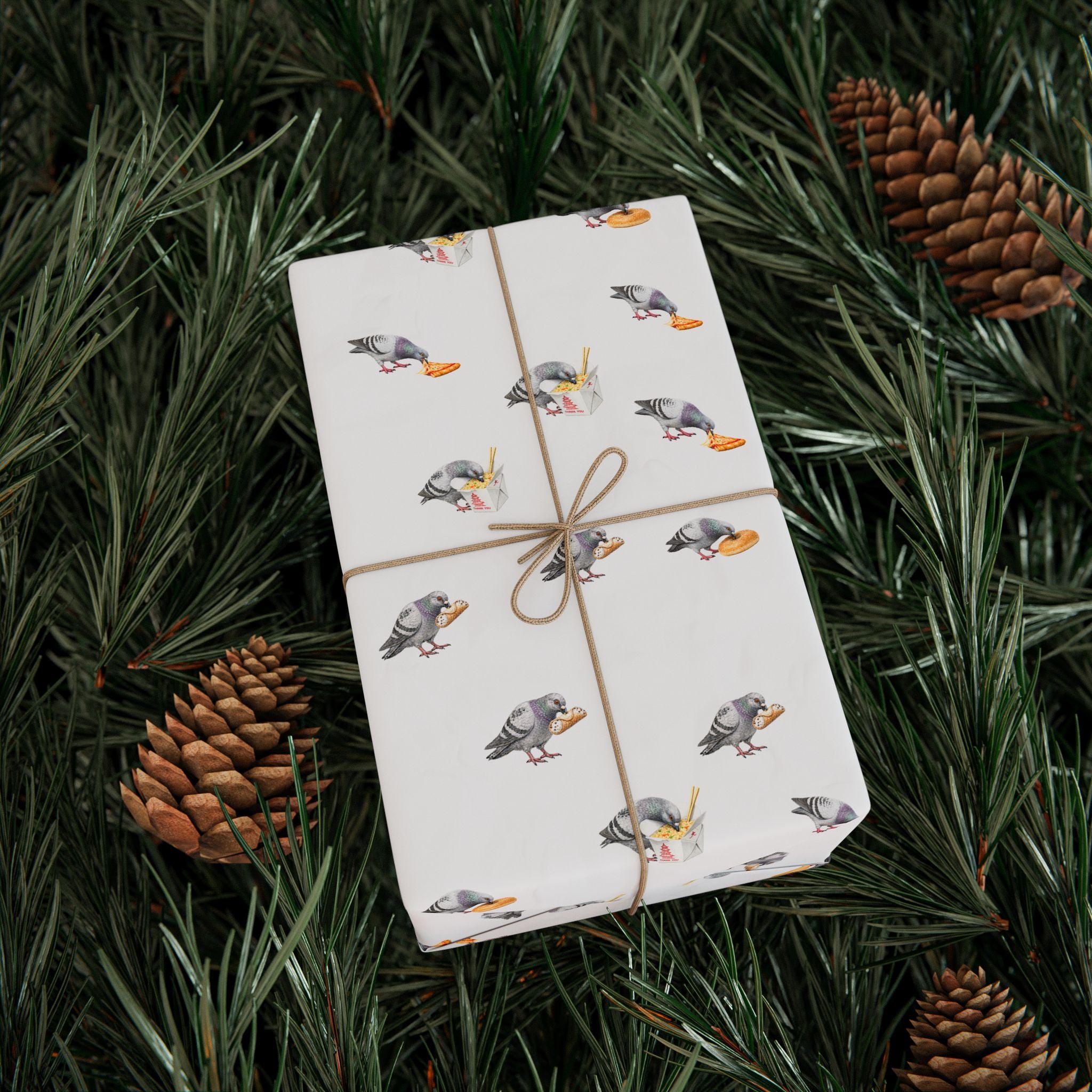 Foodie NYC Pigeons Pattern Gift Wrap Paper | New York Food Influencer Bird Lover Wrapping Paper Roll