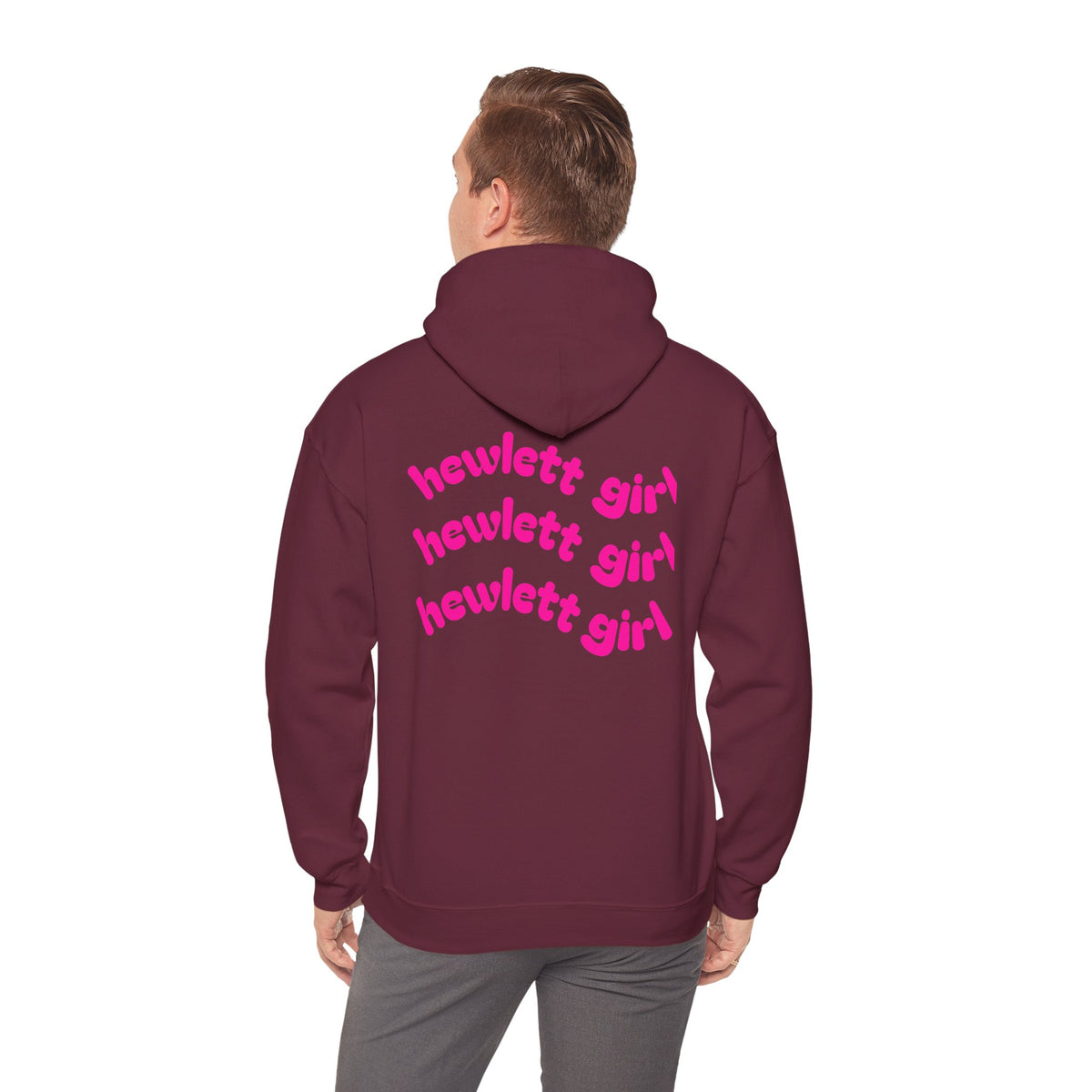 Hewlett Girl Hoodie – Retro Pink Wave Back Print Hooded Sweatshirt