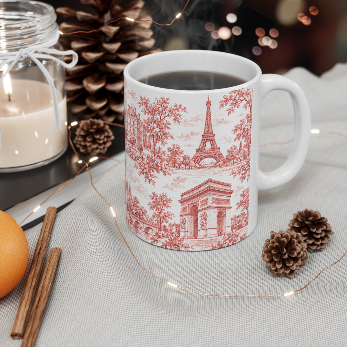 Paris Red Toile de Jouy Ceramic Mug —  (11oz; Ships from Europe)