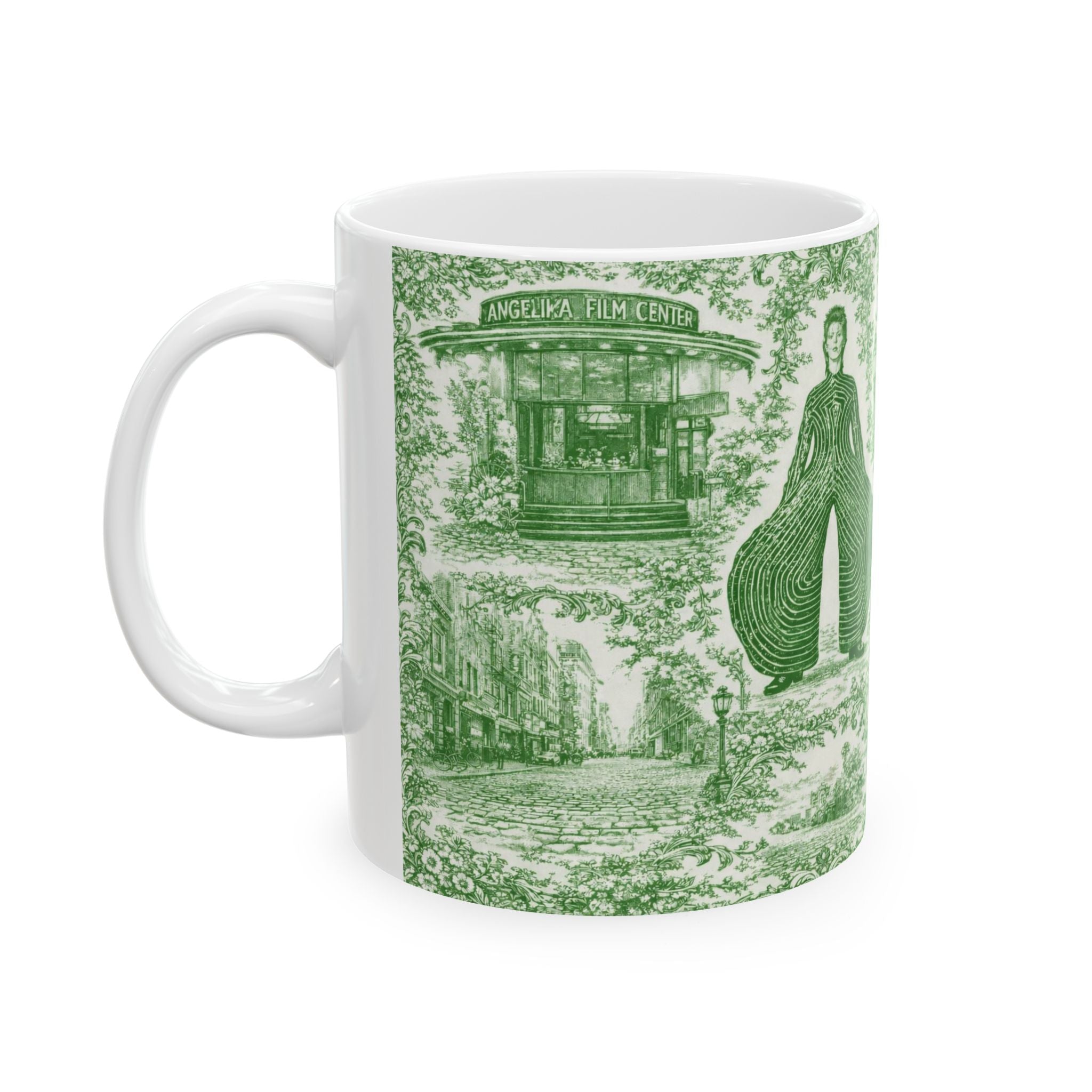 SoHo Green and White Toile de Jouy Mug | NYC Chinoiserie Ceramic Coffee Cup
