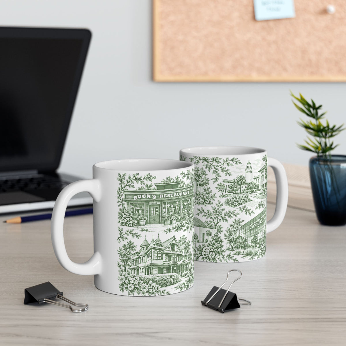 Silicon Valley Green Toile de Jouy 11oz Ceramic Mug