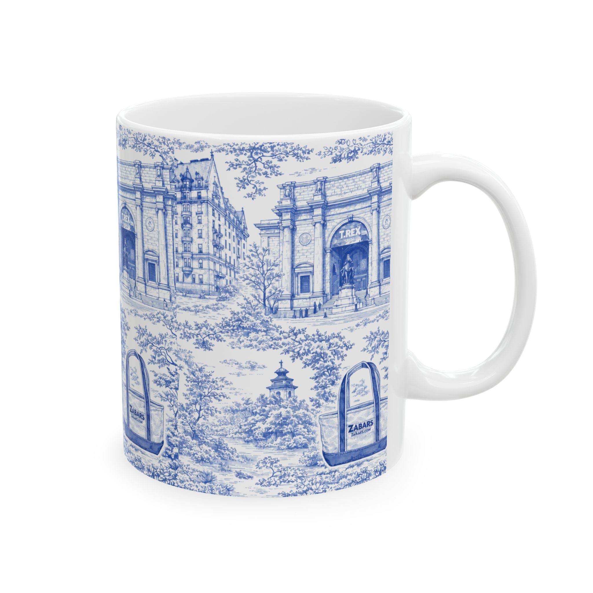 Upper West Side Blue and White Toile Mug | New York Chinoiserie Ceramic Coffee Cup