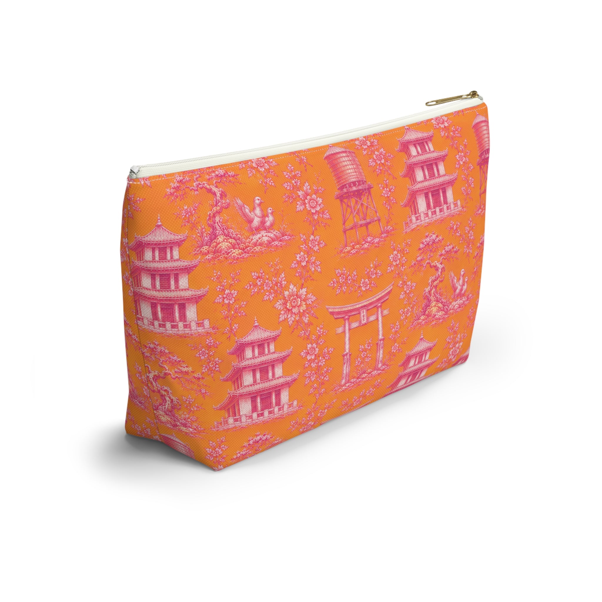New York Chinatown Orange Toile de Jouy Mahjong Tile Pouch —  Chinoiserie T-Bottom Makeup Bag