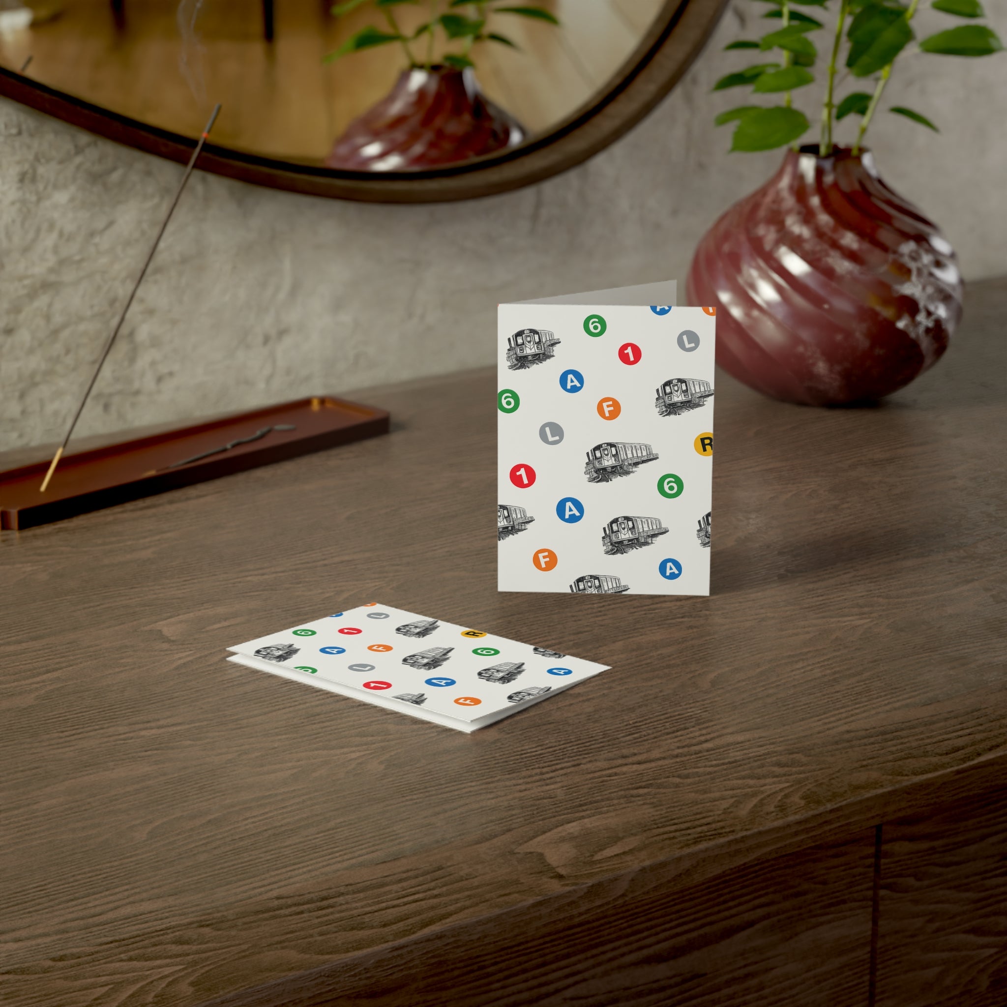 New York Subway Train Transit Icons Greeting Cards | NYC Metro Subway Pattern Blank Note Card Set