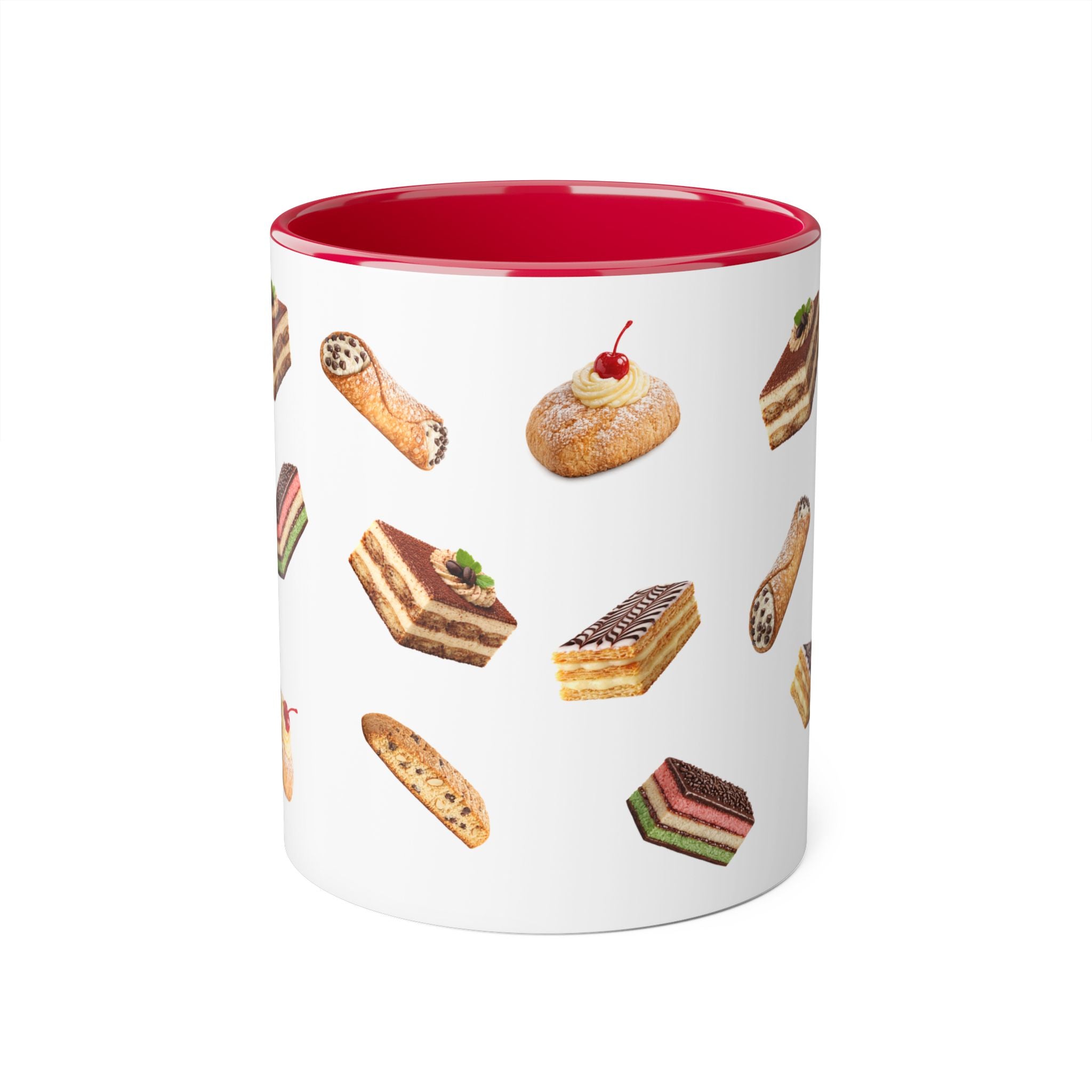 NYC Italian Bakery Pattern Mug | Cannoli Rainbow Cookie Zeppoli Tiramisu Biscotti Napoleon 11oz Ceramic Coffee Cup