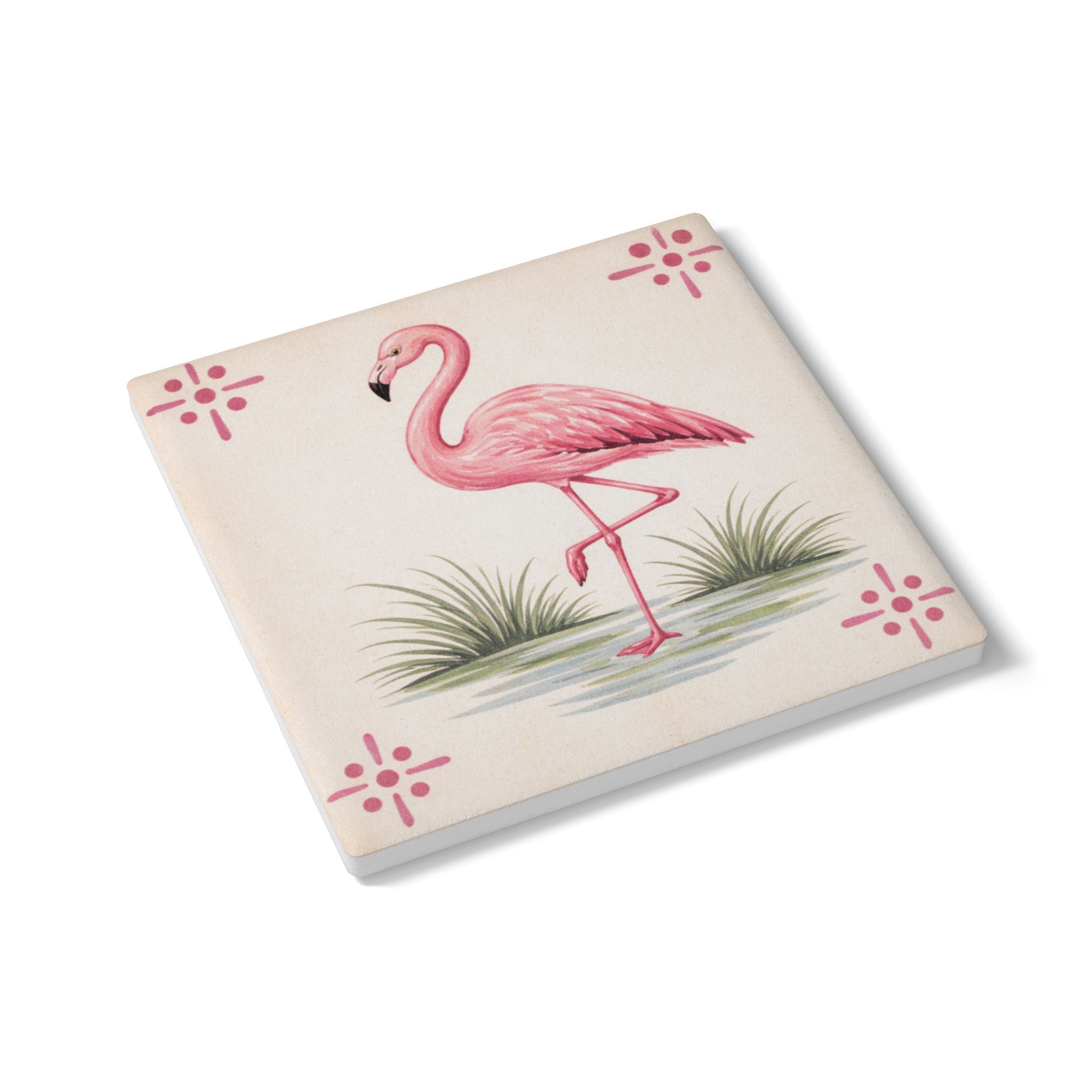 Bronx Zoo Pink Flamingo Ceramic Coaster – Coastal Azulejos-style Tile Drink Coaster