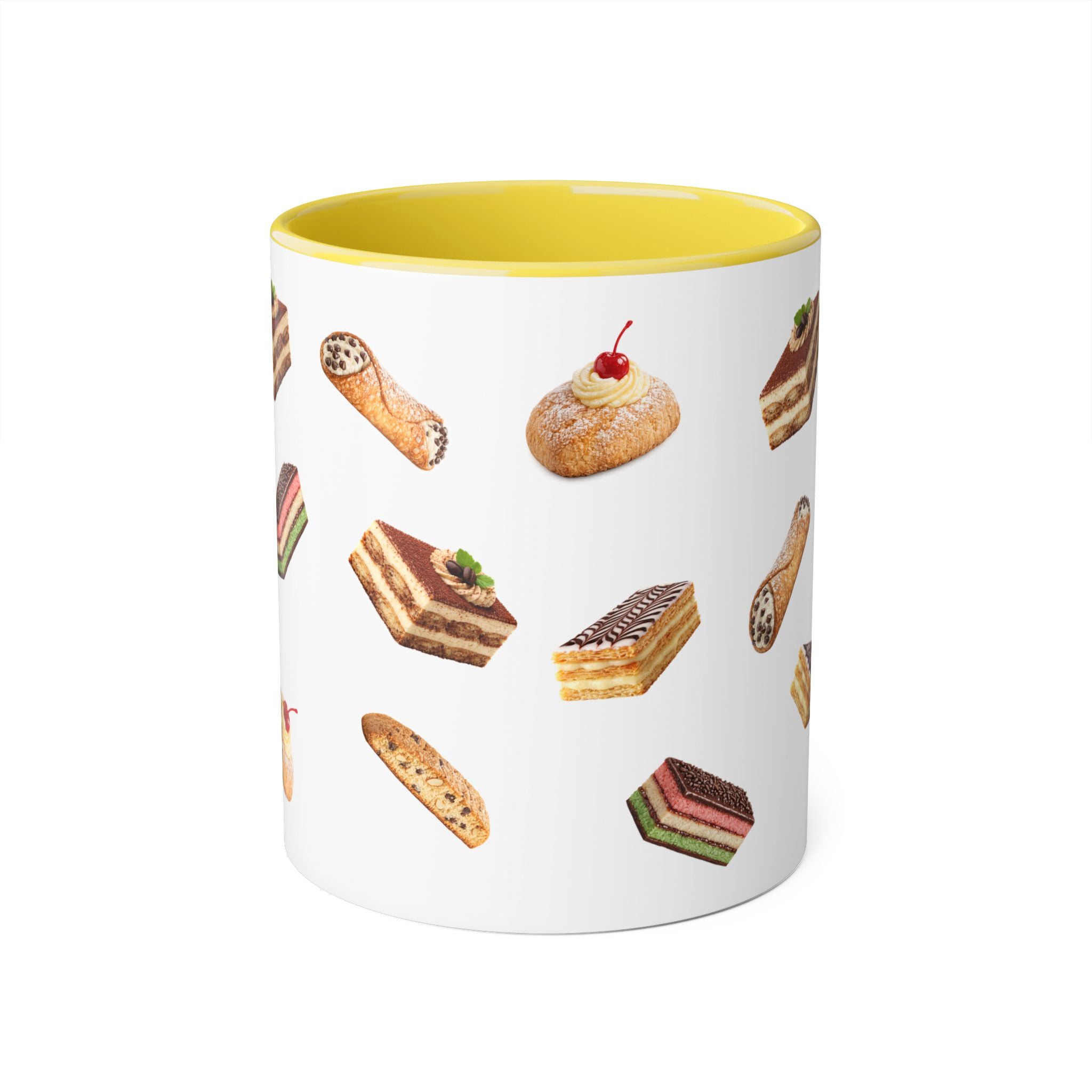 NYC Italian Bakery Pattern Mug | Cannoli Rainbow Cookie Zeppoli Tiramisu Biscotti Napoleon 11oz Ceramic Coffee Cup