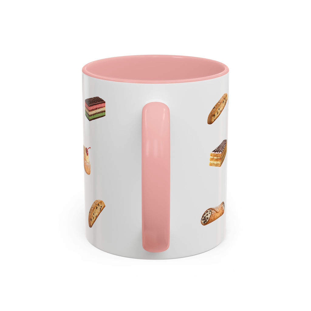NYC Italian Bakery Pattern Accent Mug | Cannoli Rainbow Cookie Zeppoli Tiramisu Biscotti Napoleon 11oz Ceramic Coffee Cup