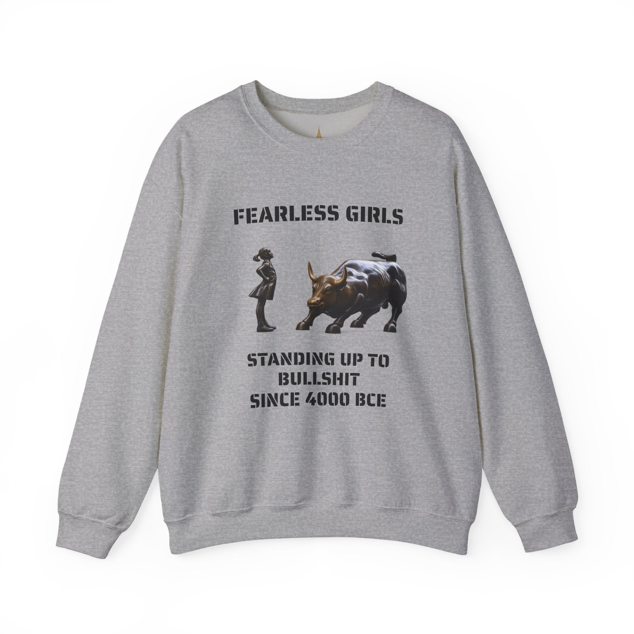 Fearless Girl Raging Bull Statue graphic Sweatshirt | NYC Empowerment, Feminist Design Sweater