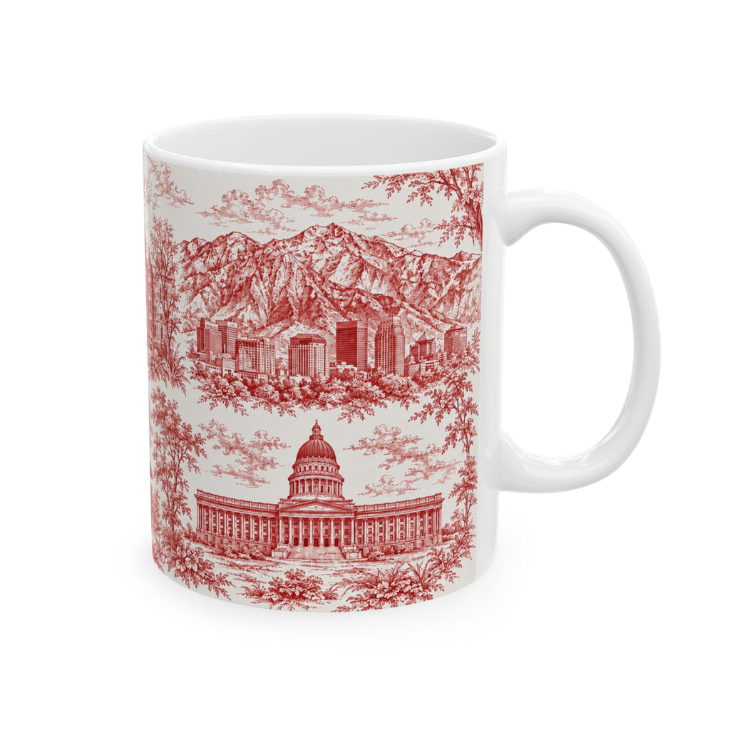 Salt Lake City Red Toile de Jouy Mug —  Ceramic Coffee Cup (11oz)