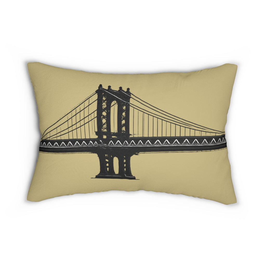 Manhattan Bridge Silhouette Lumbar Pillow — Neutral Cityscape Decorative Pillow