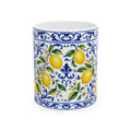Little Italy Amalfi Blue and White with Lemon Mug — Italian Mediterranean Pattern Coffee Cup (11oz)