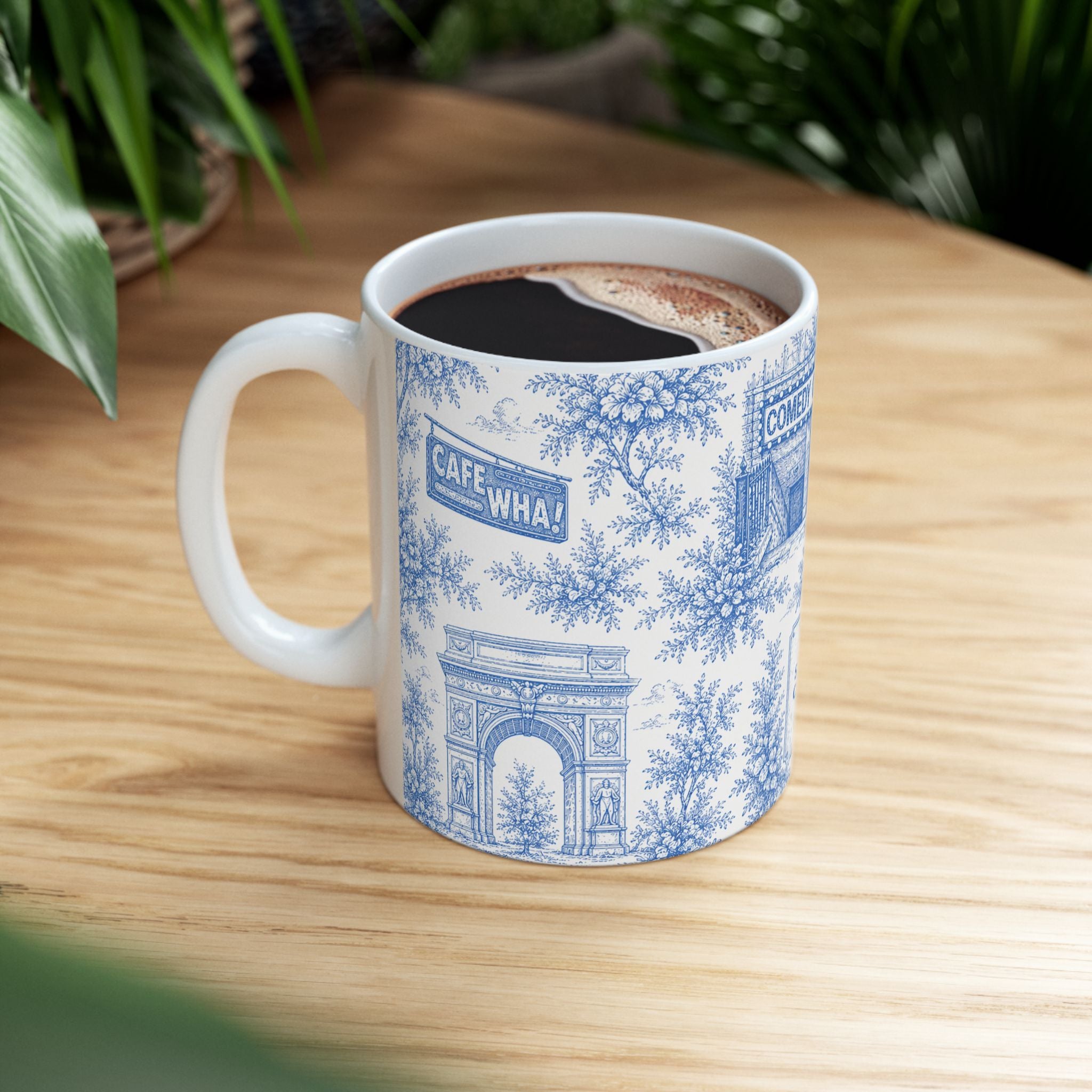 Greenwich Village Blue Toile de Jouy Mug | NYC Chinoiserie Ceramic Coffee Cup