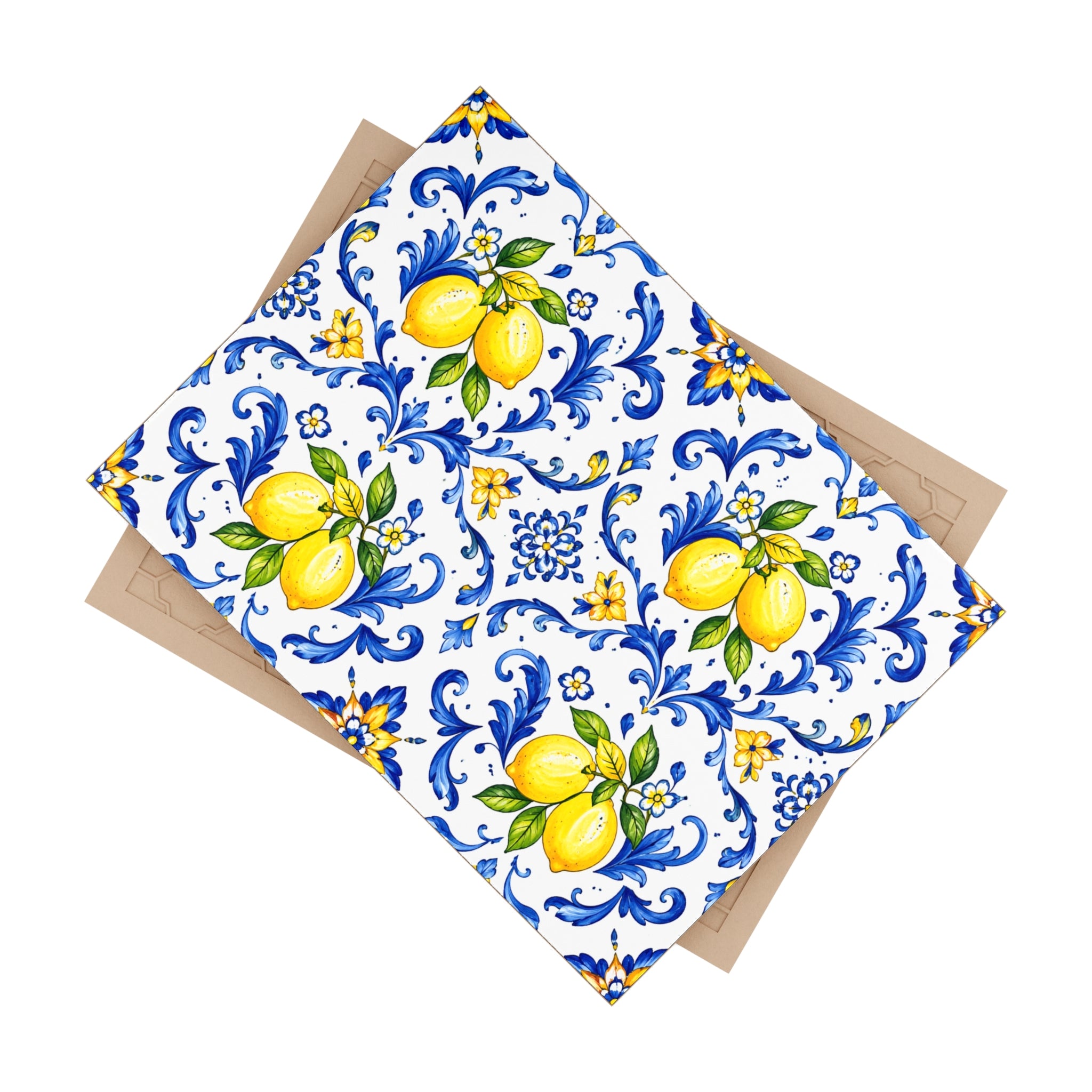 Little Italy Amalfi Blue and White with Lemon Ceramic Tile - Mediterranean Lemon Decorative Kitchen Backsplash Tile Art 6" x 8"