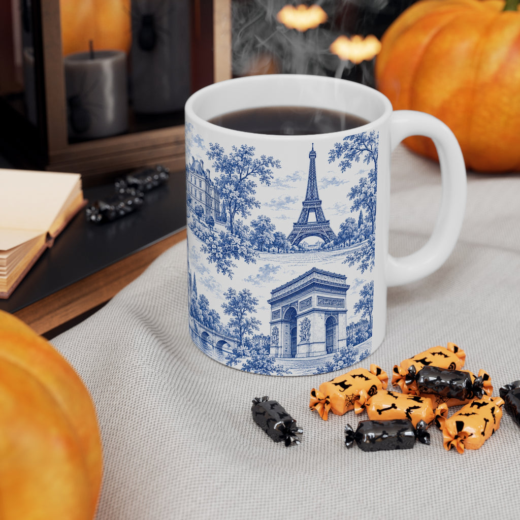 Paris Blue and White Toile Ceramic Mug —  (11oz; Ships from Europe)