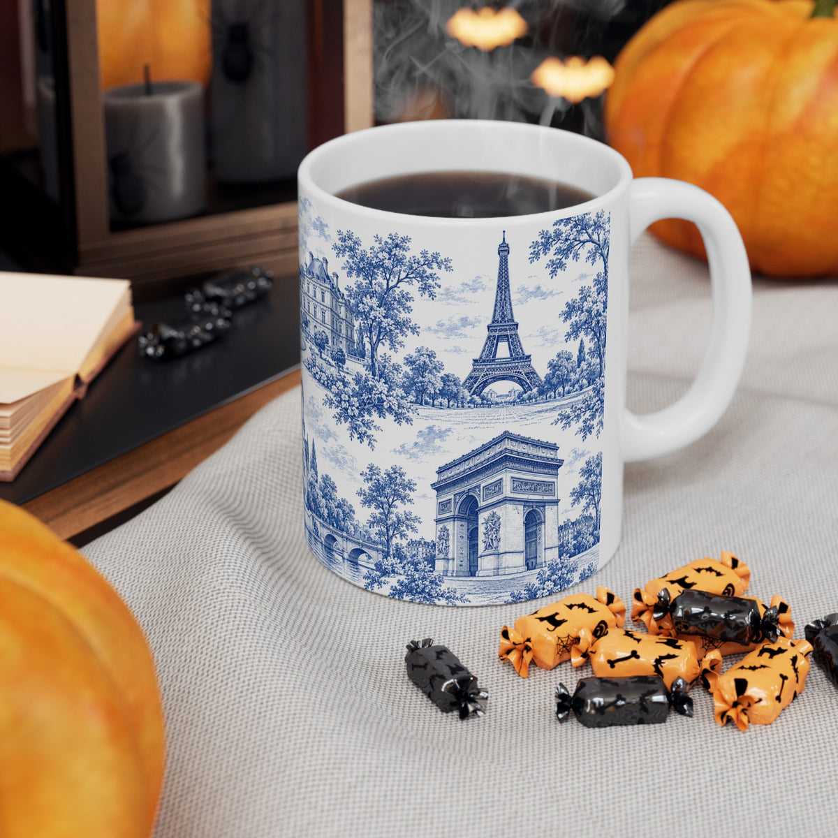 Paris Blue and White Toile Ceramic Mug —  (11oz; Ships from Europe)