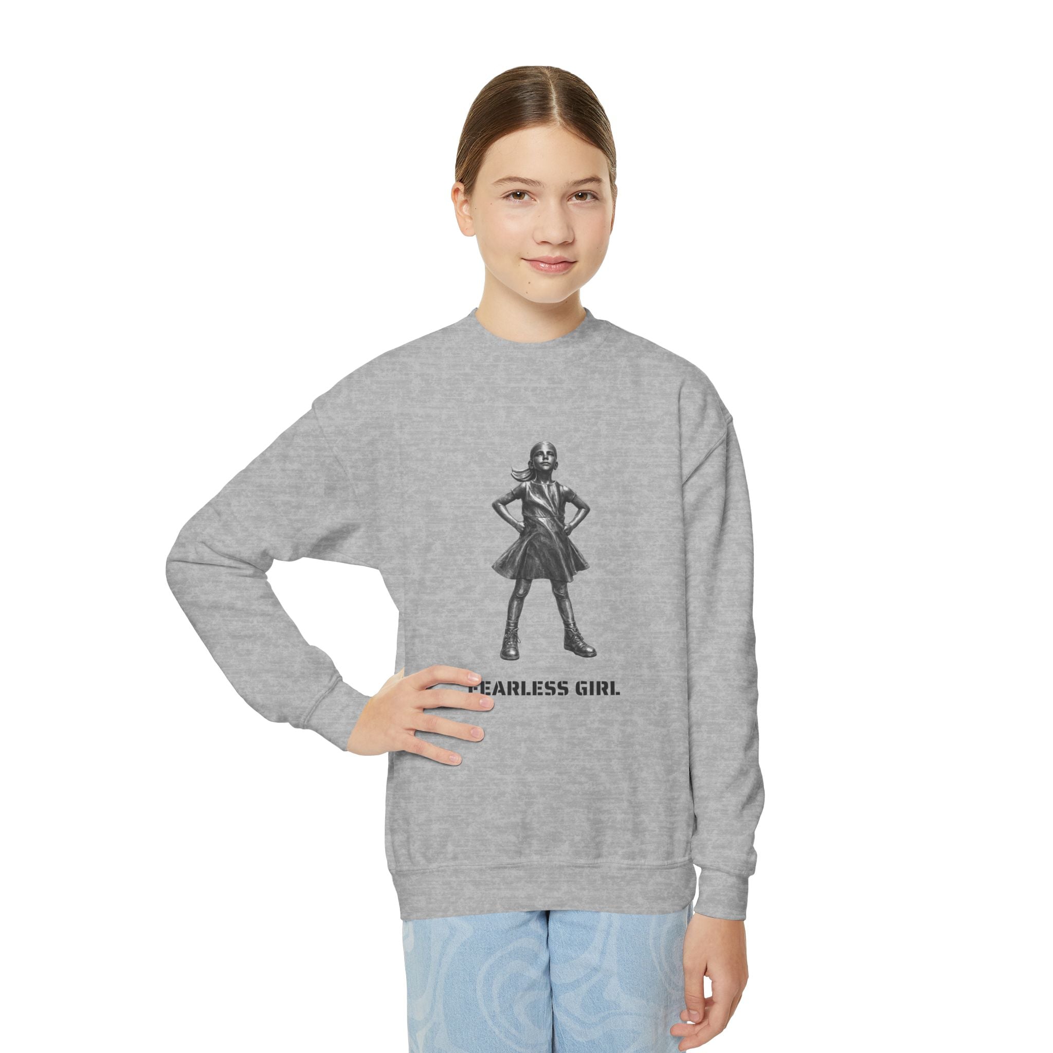Fearless Girl NYC Kids Sweatshirt | Feminist Girl Power Stance New York Childrens Crewneck Sweater