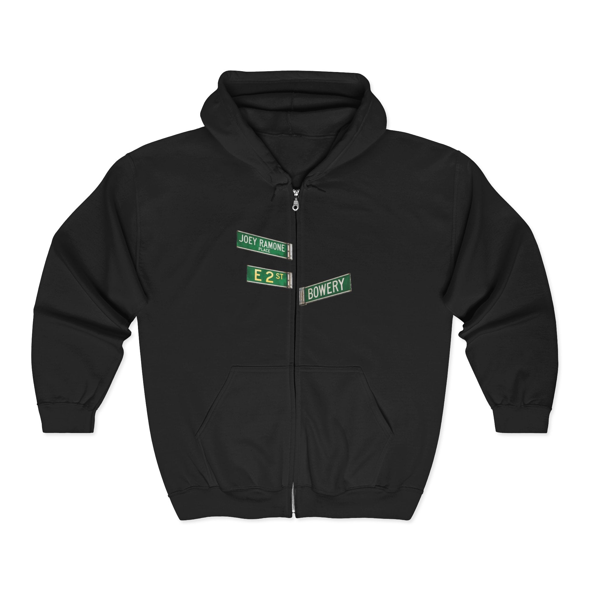 East Village Street Sign Zip Up Hoodie | New York City LES Joey Ramone Place Bowery Hooded Sweatshirt