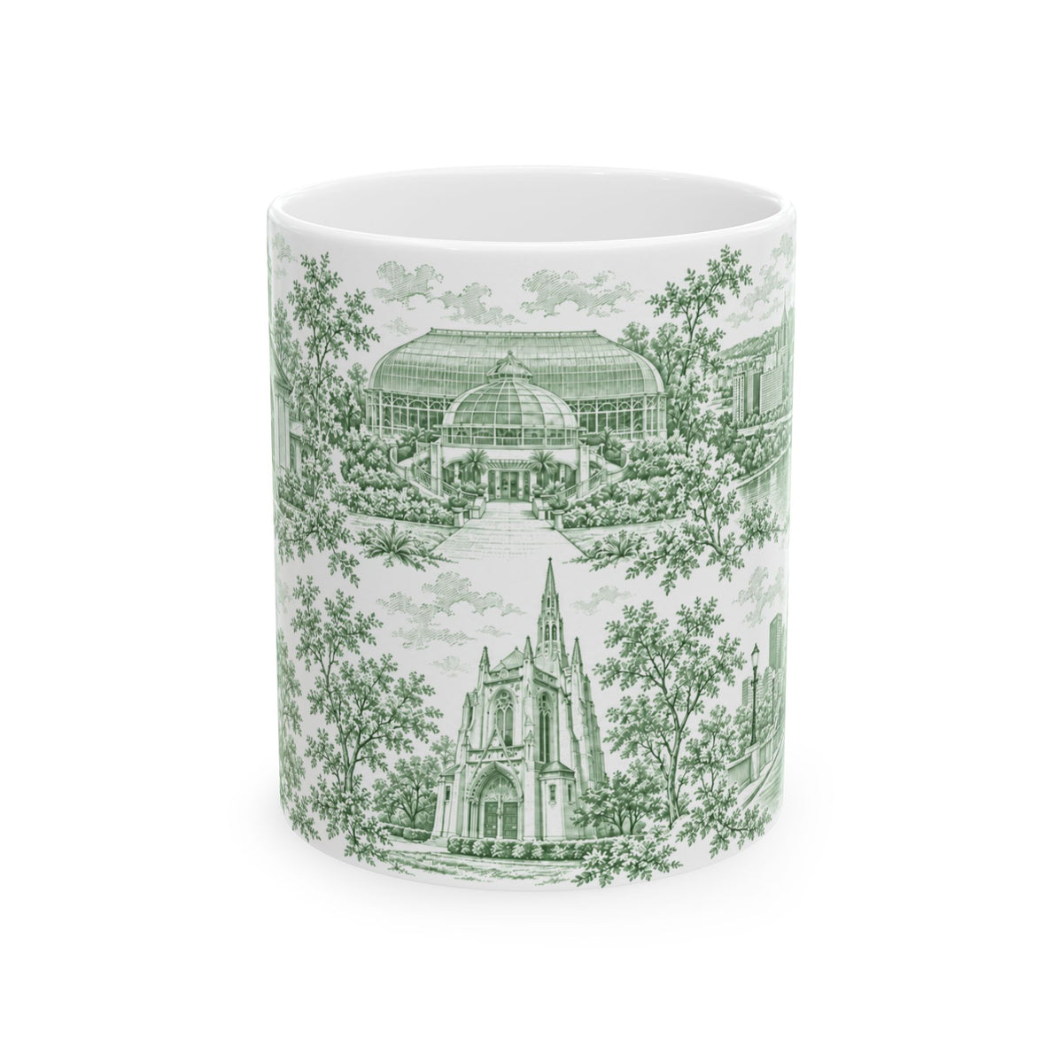 Pittsburgh Green Toile de Jouy Ceramic Mug — Pennsylvania Chinoiserie (11oz)