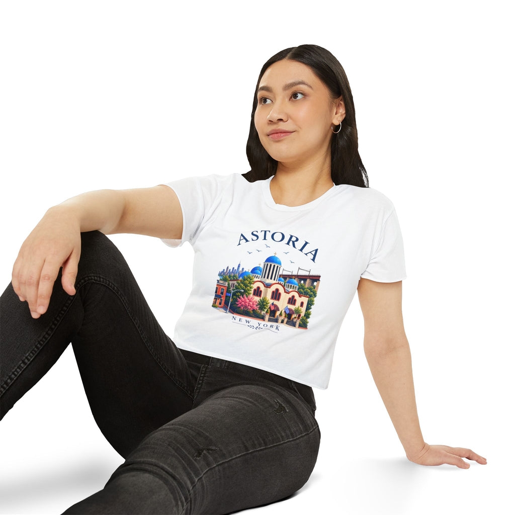 Astoria New York Crop Top T-shirt — Santorini-inspired Queens Tee