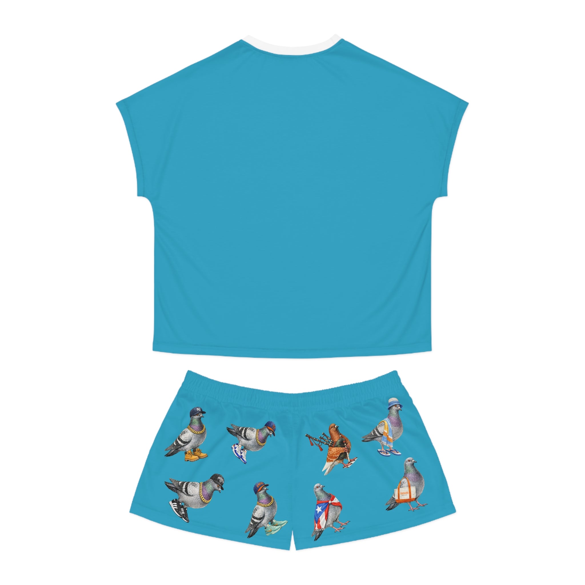 Blue NYC Pigeon Pattern Short Pajama Set | New York City Bird Lovers PJs Cozy Sleepwear