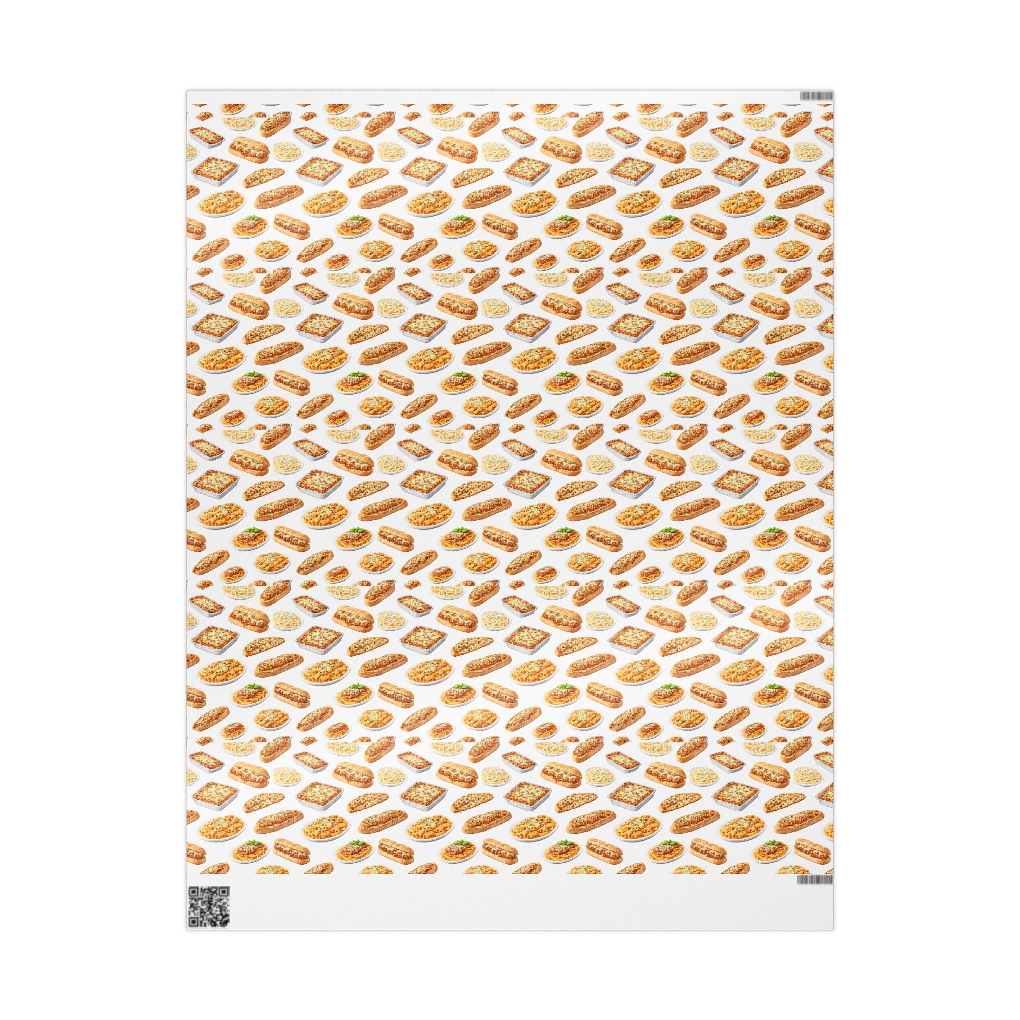 Italian Food Pattern White Gift Wrap Paper | Pasta Spaghetti Rigatoni Meatball Sub Wrapping Paper Roll, Foodie Party Wrap