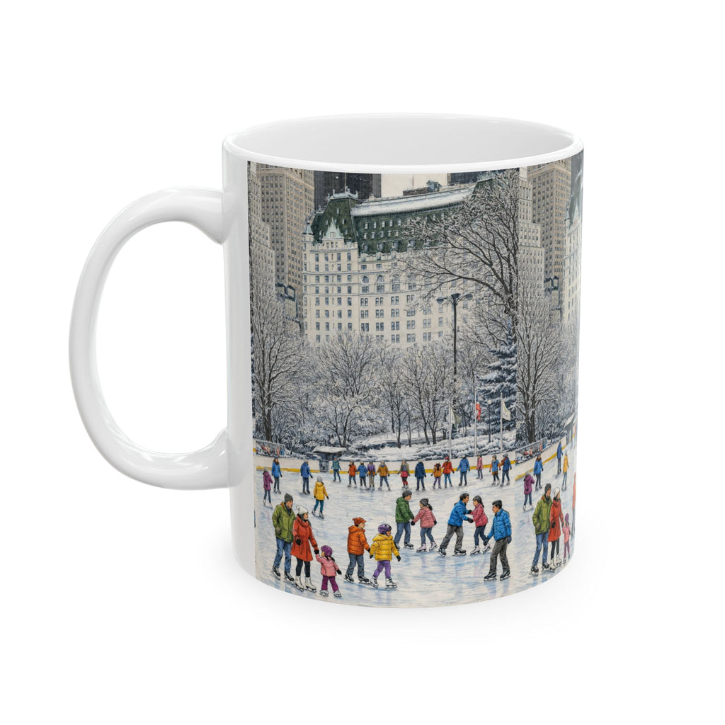 Central Park Wollman Rink Ice Skating Scene Mug | NYC The Plaza Winter Ceramic Coffee Cup