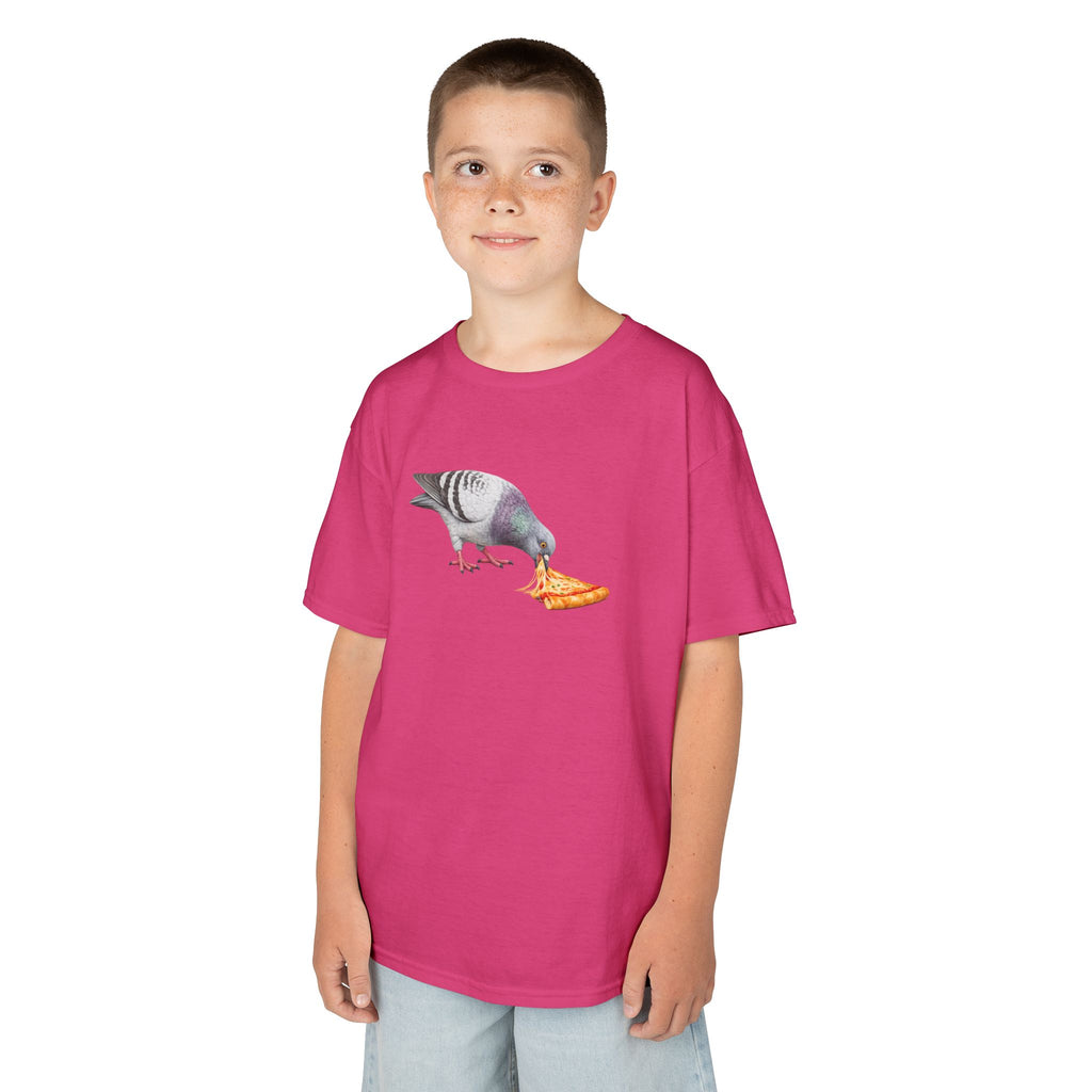 Customizable Little Italy NYC Pigeon Kid Pizza Tee —  Cute Bird Pizza Lover T-Shirt for Children