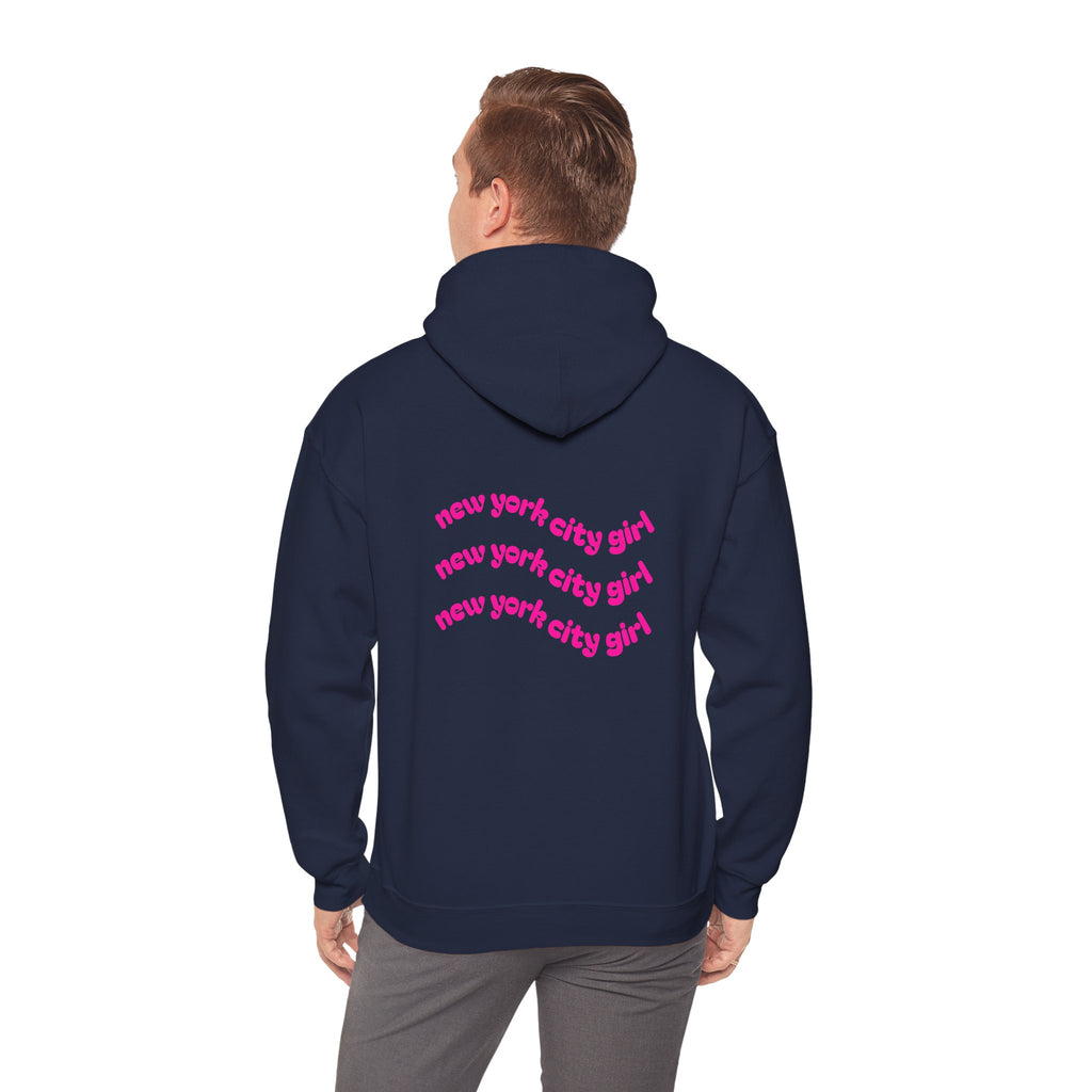 New York City Girl Hoodie – Retro Pink Wave Back Print Hooded Sweatshirt