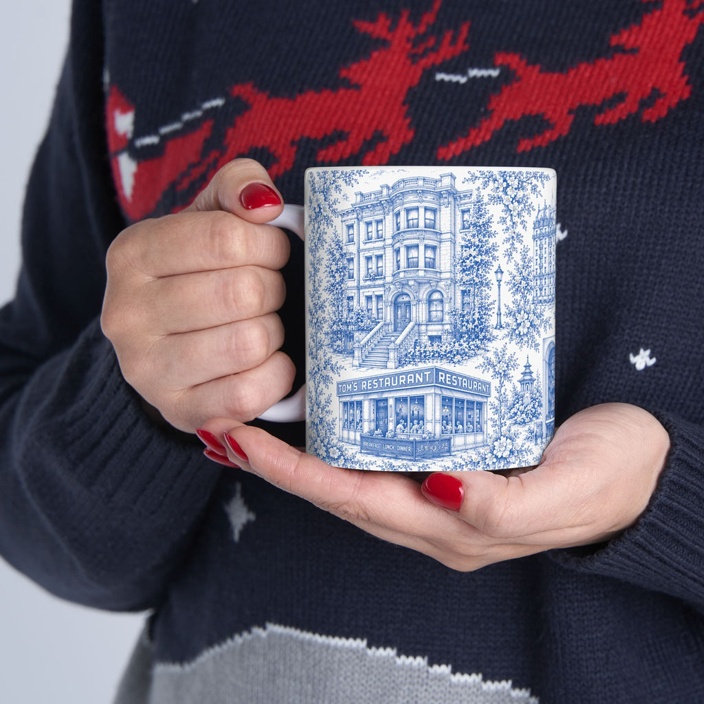 Upper West Side Blue Toile de Jouy Mug | New York Chinoiserie Ceramic Coffee Cup