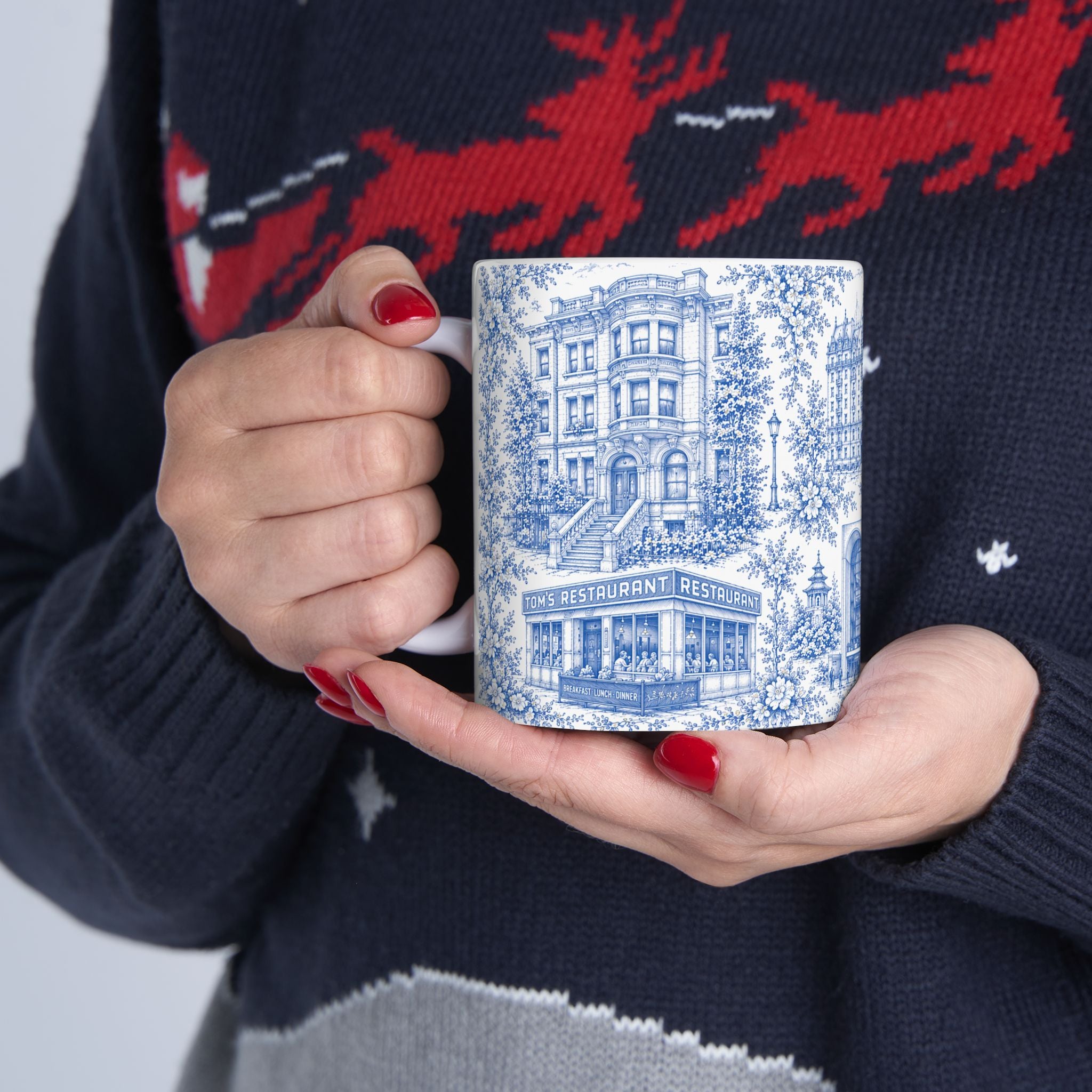 Upper West Side Blue Toile de Jouy Mug | New York Chinoiserie Ceramic Coffee Cup