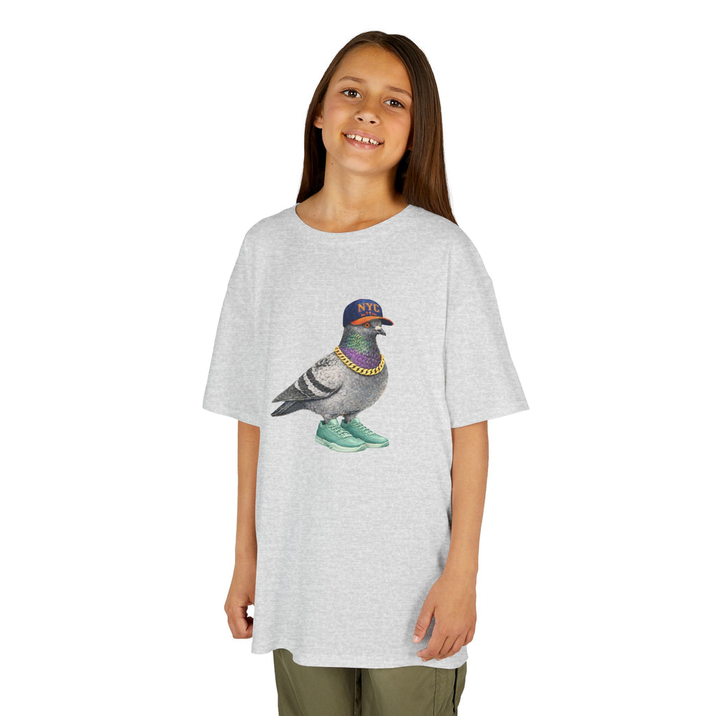 Customizable Manhattan NYC Pigeon Kid Tee —  Cute Basketball Fan Bird T-Shirt for Children
