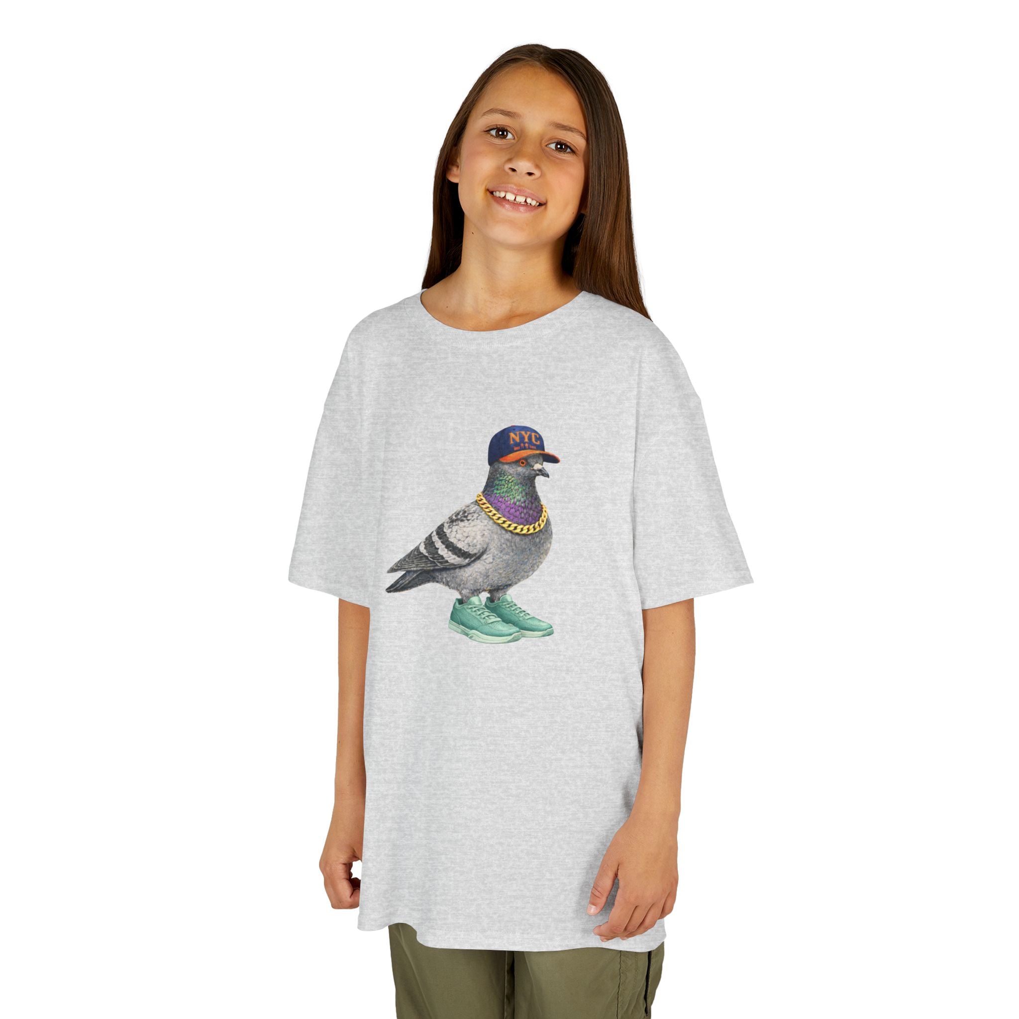 Customizable Manhattan NYC Pigeon Kid Tee —  Cute Basketball Fan Bird T-Shirt for Children