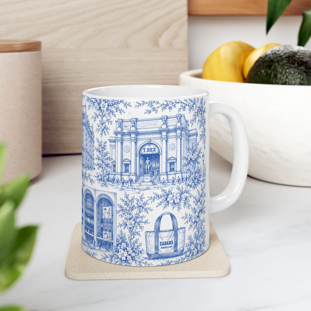 Upper West Side Blue Toile de Jouy Mug | New York Chinoiserie Ceramic Coffee Cup