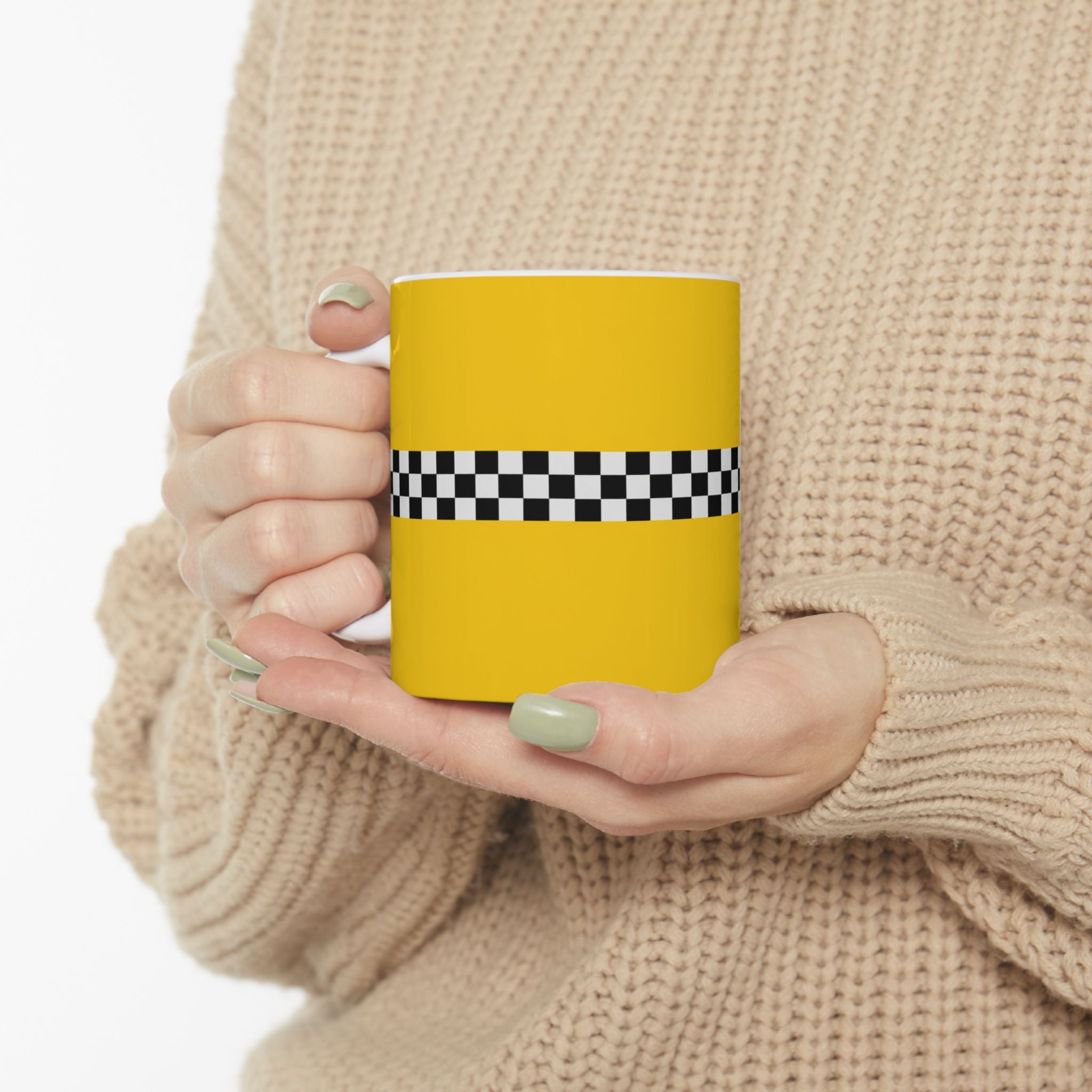 Taza de cerámica NYC Checkered Taxi Cab | Taza de cerámica amarilla New York Checker