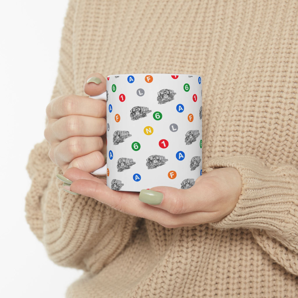 New York Subway Train Transit Icons Mug | NYC Metro Subway Pattern 11oz Coffee Tea Cup