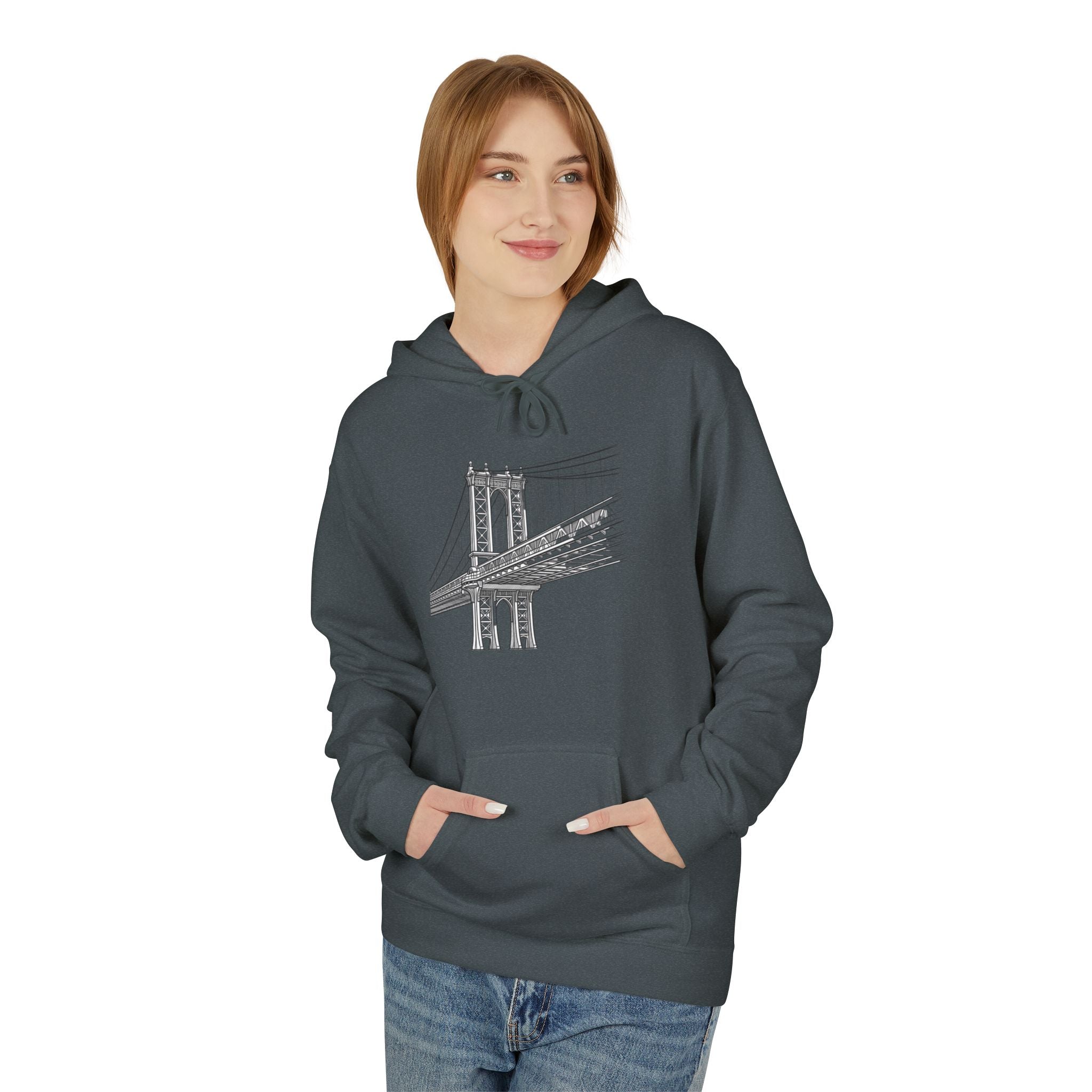Manhattan Bridge Sketch Hoodie — New York City Pullover Hooded Sweatshirt