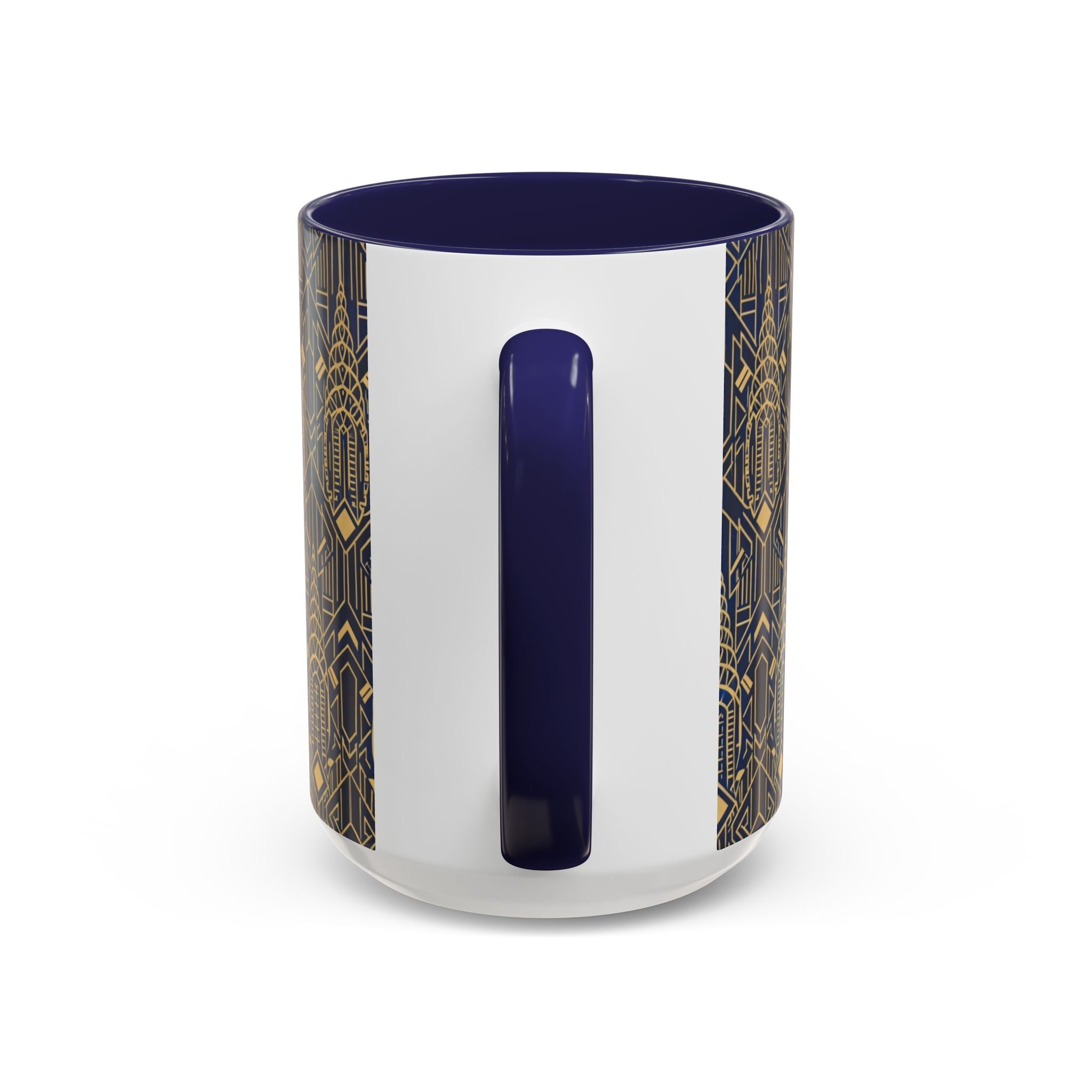 Art Deco Chrysler Building Navy & Gold Accent Coffee Mug — Manhattan Art Deco Pattern 11 oz