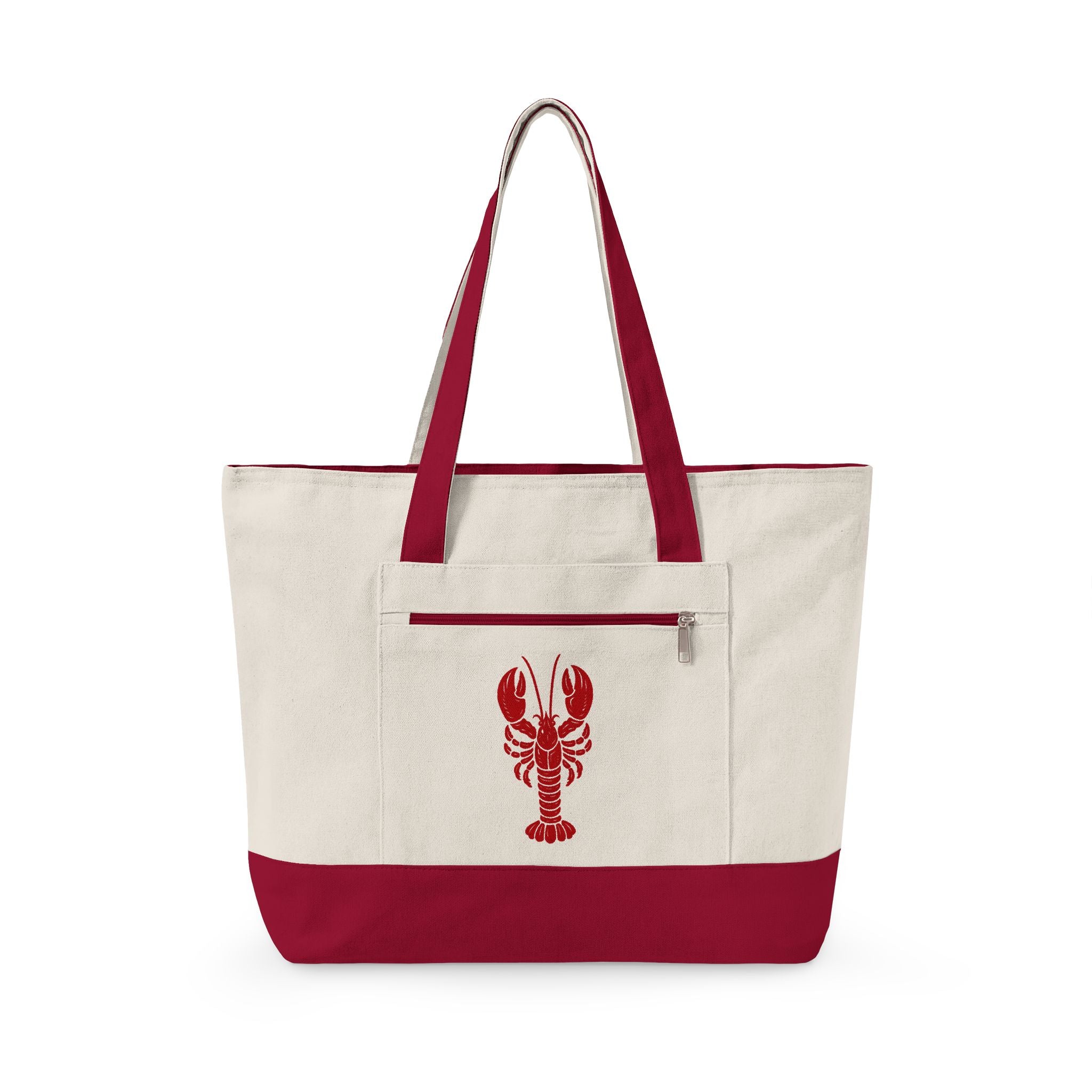 Hamptons Market Tote with Nautical Lobster & Sailboat — Coastal Style Zippered Beach Tote