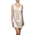 Manhattan Gold Skyline on White Racerback Dress — View from Queens and New Jersey Swim Cover