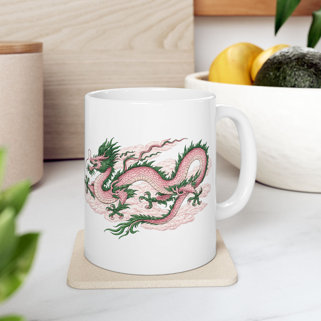 Chinatown NYC Pink Dragon Ceramic Mug — Chinese Mythology Coffee Cup 11oz
