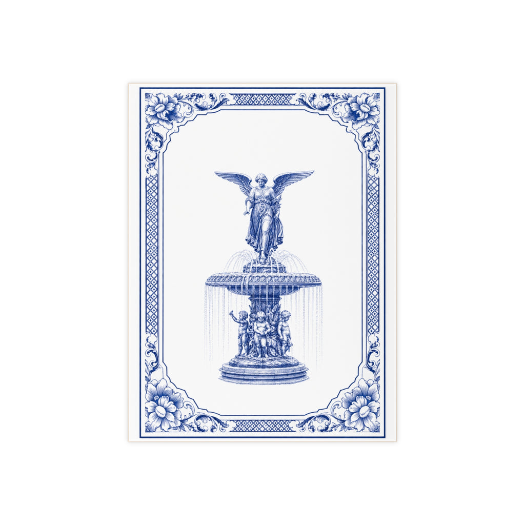 Central Park Bethesda Fountain Blue and White Azulejos-style Ceramic Shower  Tile