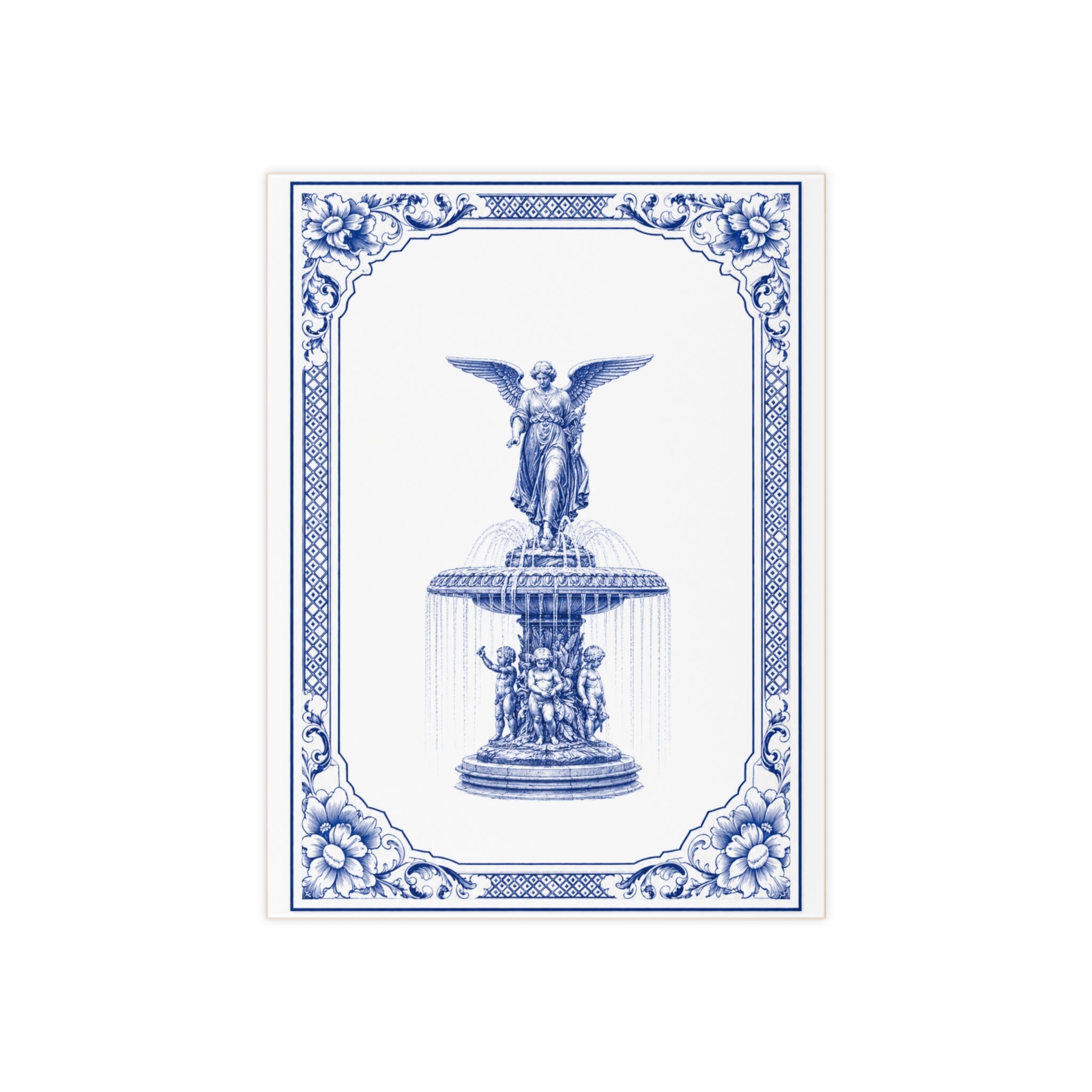 Central Park Bethesda Fountain Blue and White Azulejos-style Ceramic Shower  Tile