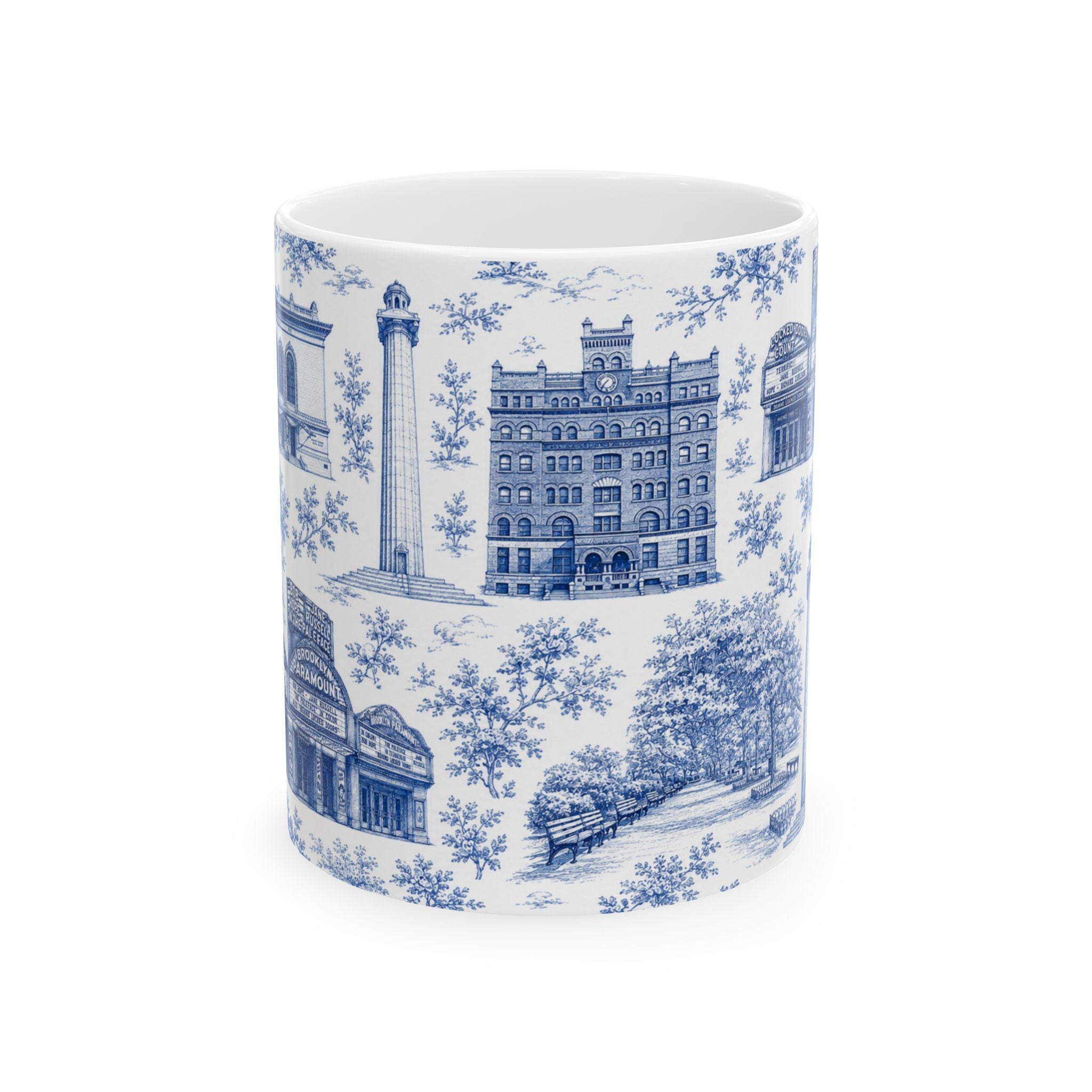 Fort Greene Blue Toile de Jouy Mug | NYC Chinoiserie Ceramic Coffee Cup