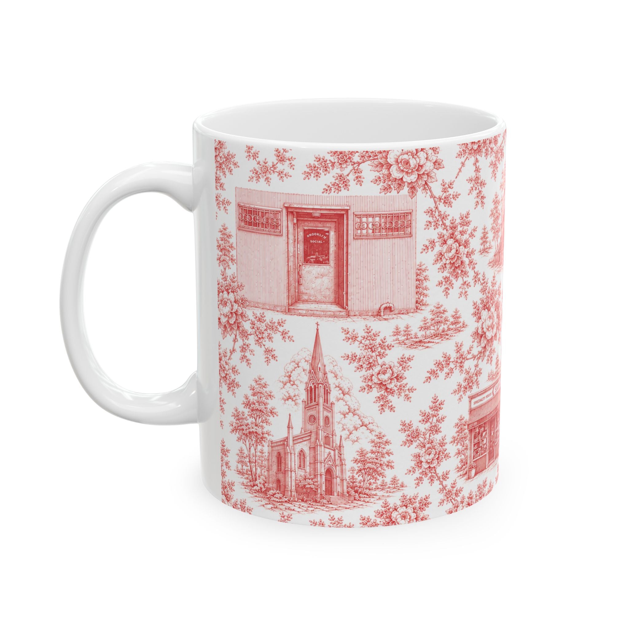 Cobble Hill Red Toile de Jouy Mug | NYC Chinoiserie Ceramic Coffee Cup