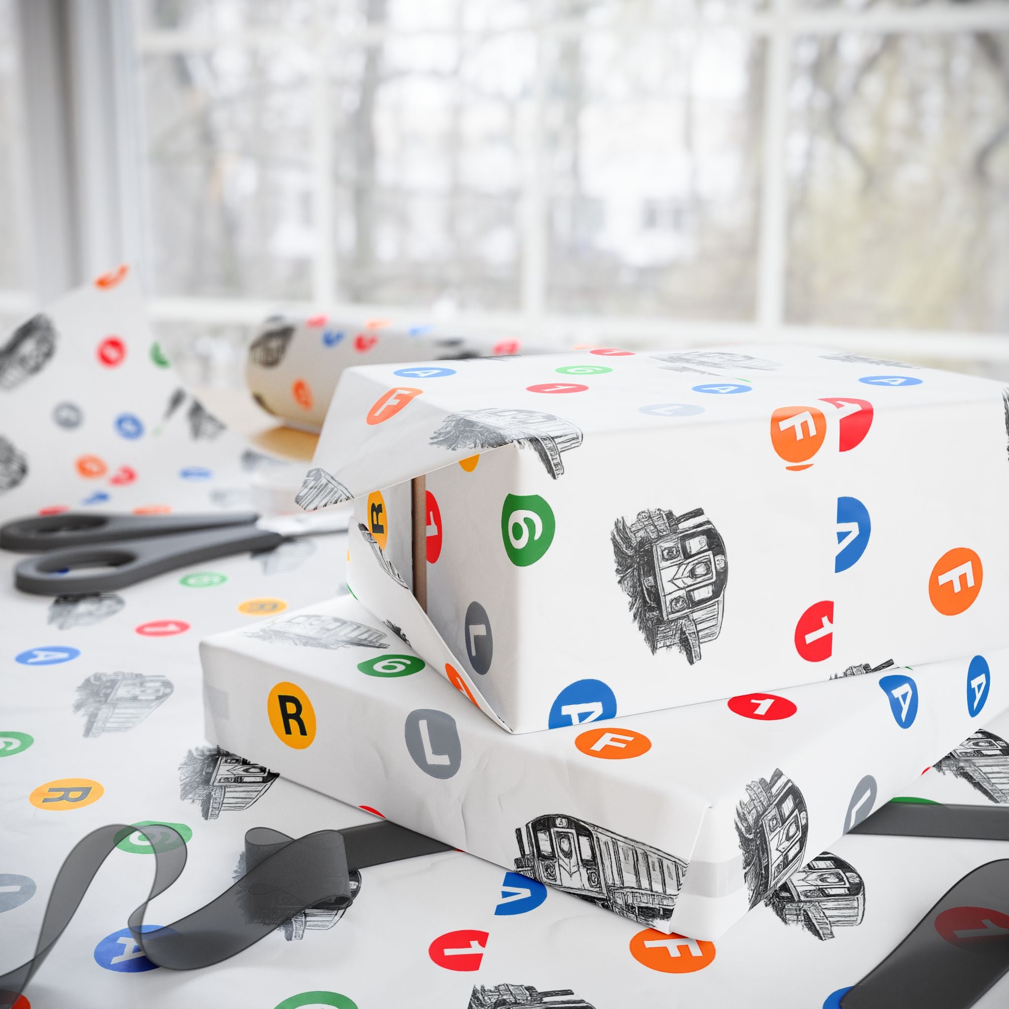 Subway Train & Transit Icons Gift Wrap Papers | NYC Metro Subway Pattern Wrapping Paper