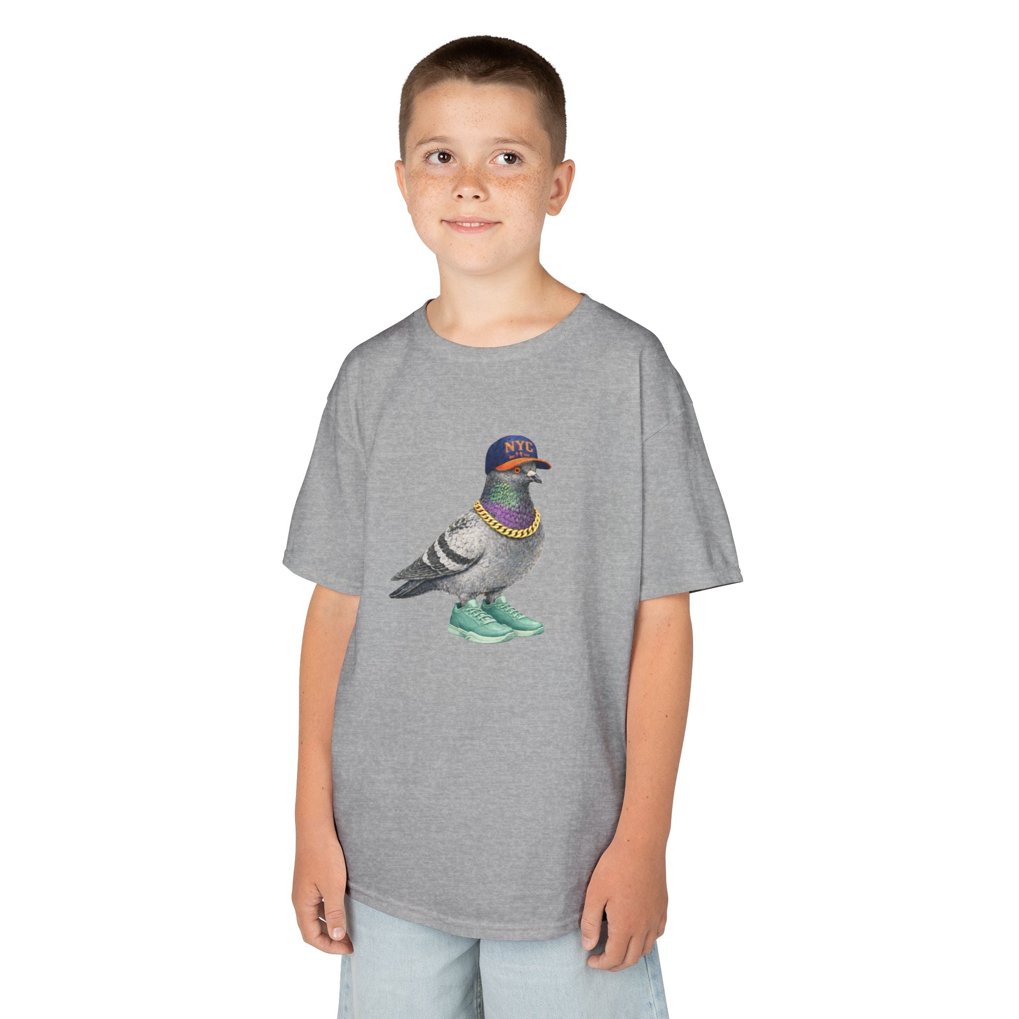 Customizable Manhattan NYC Pigeon Kid Tee —  Cute Basketball Fan Bird T-Shirt for Children