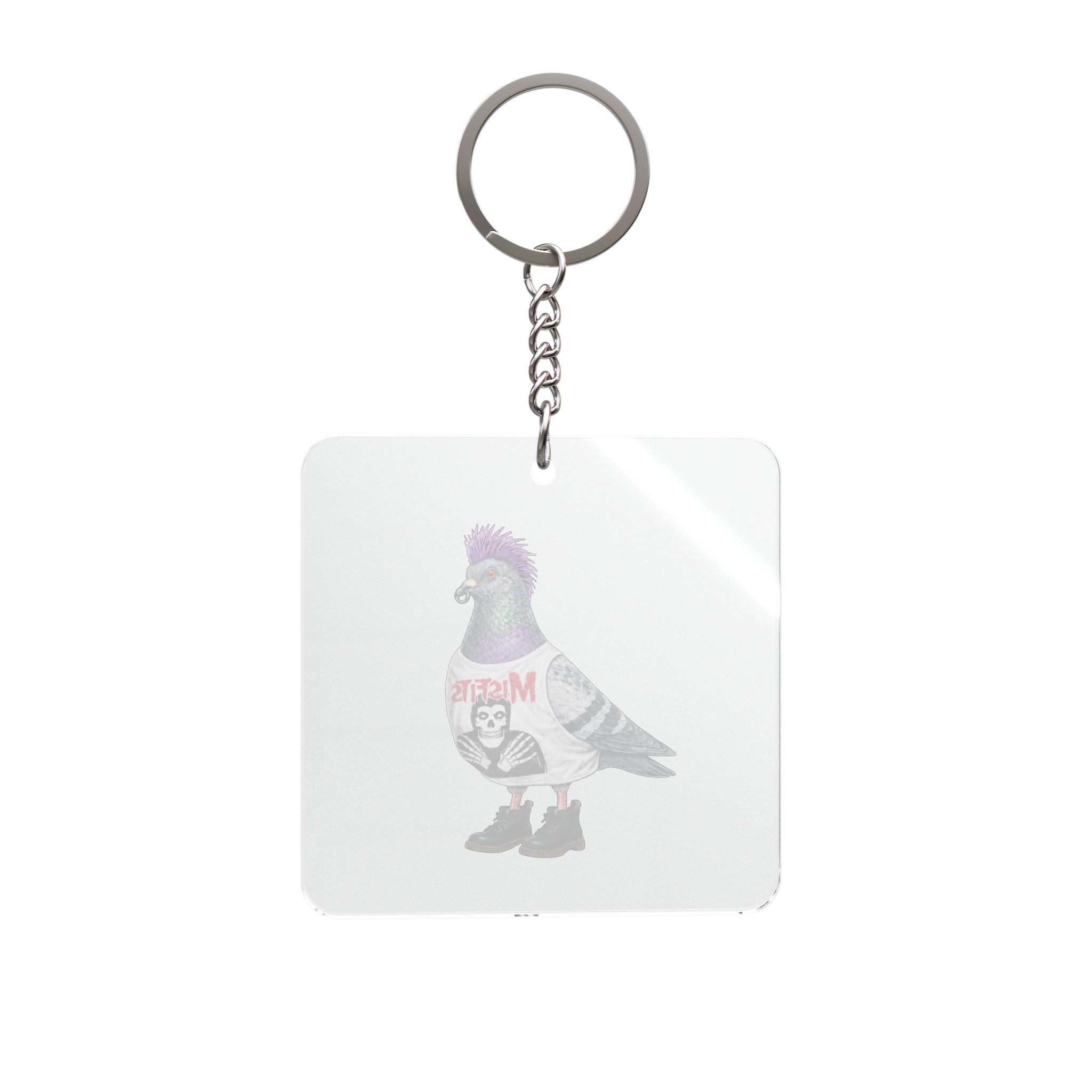 Customizbale East Village NYC Pigeon Square Keychain | Punk Rocker Misfits Bird Lovers Keyring Gift